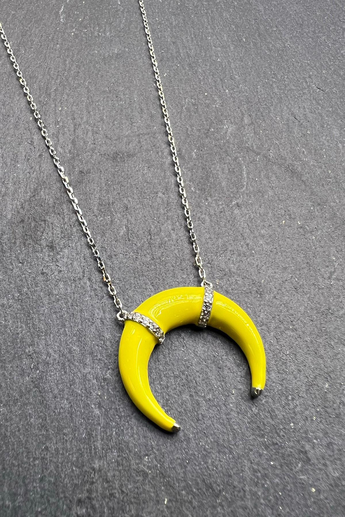 Sarı Ay Desenli Gümüş Kolye By-5961