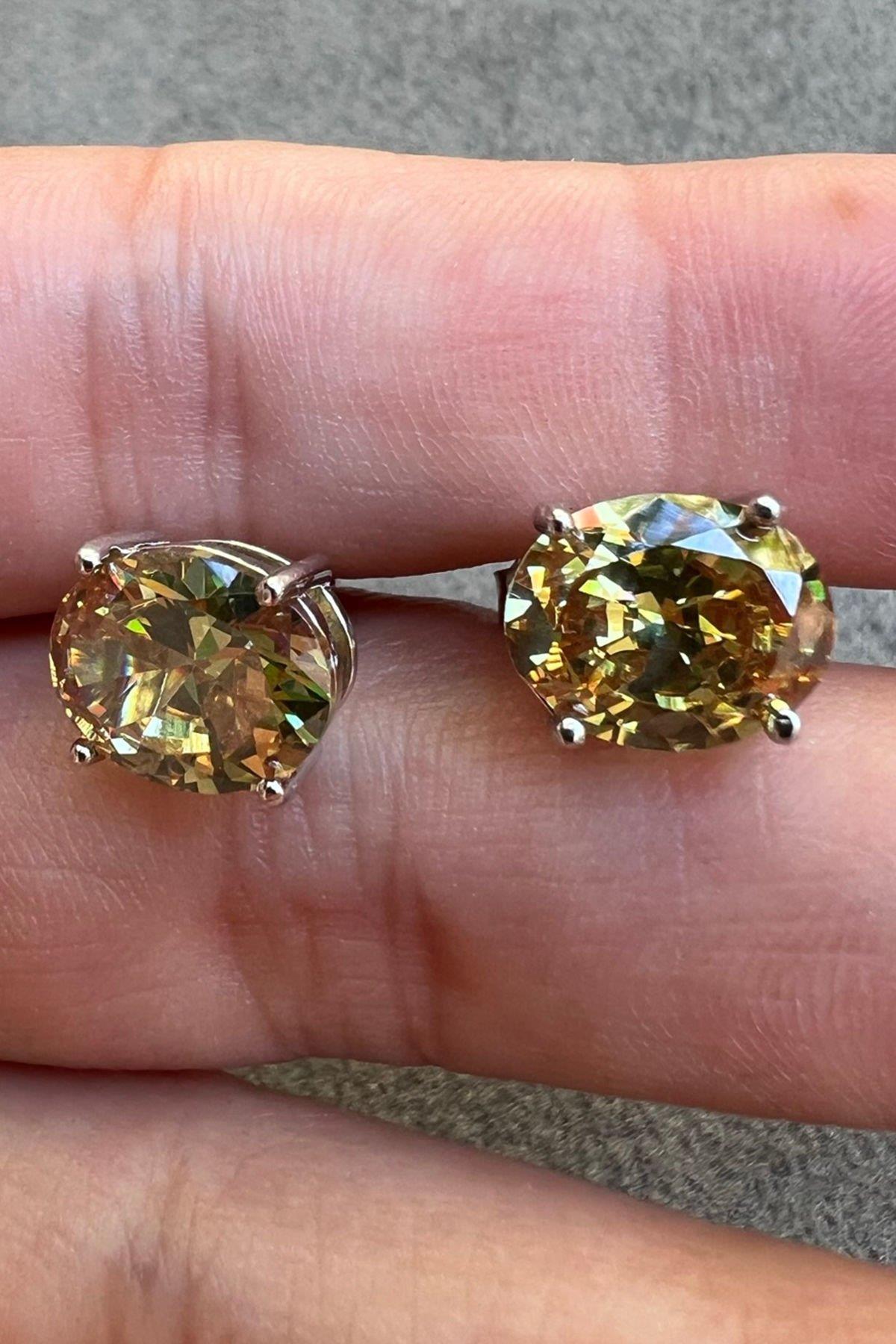 Sarı Topaz Taşlı Gümüş Küpe By-7534