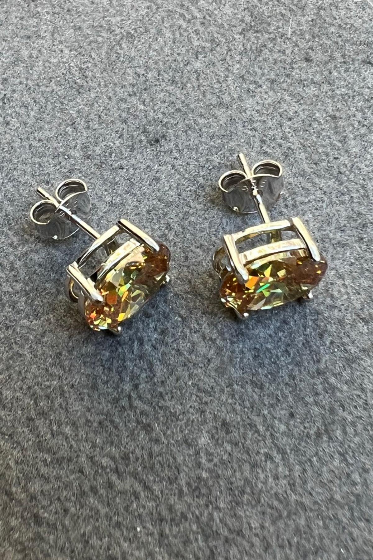Sarı Topaz Taşlı Gümüş Küpe By-7534