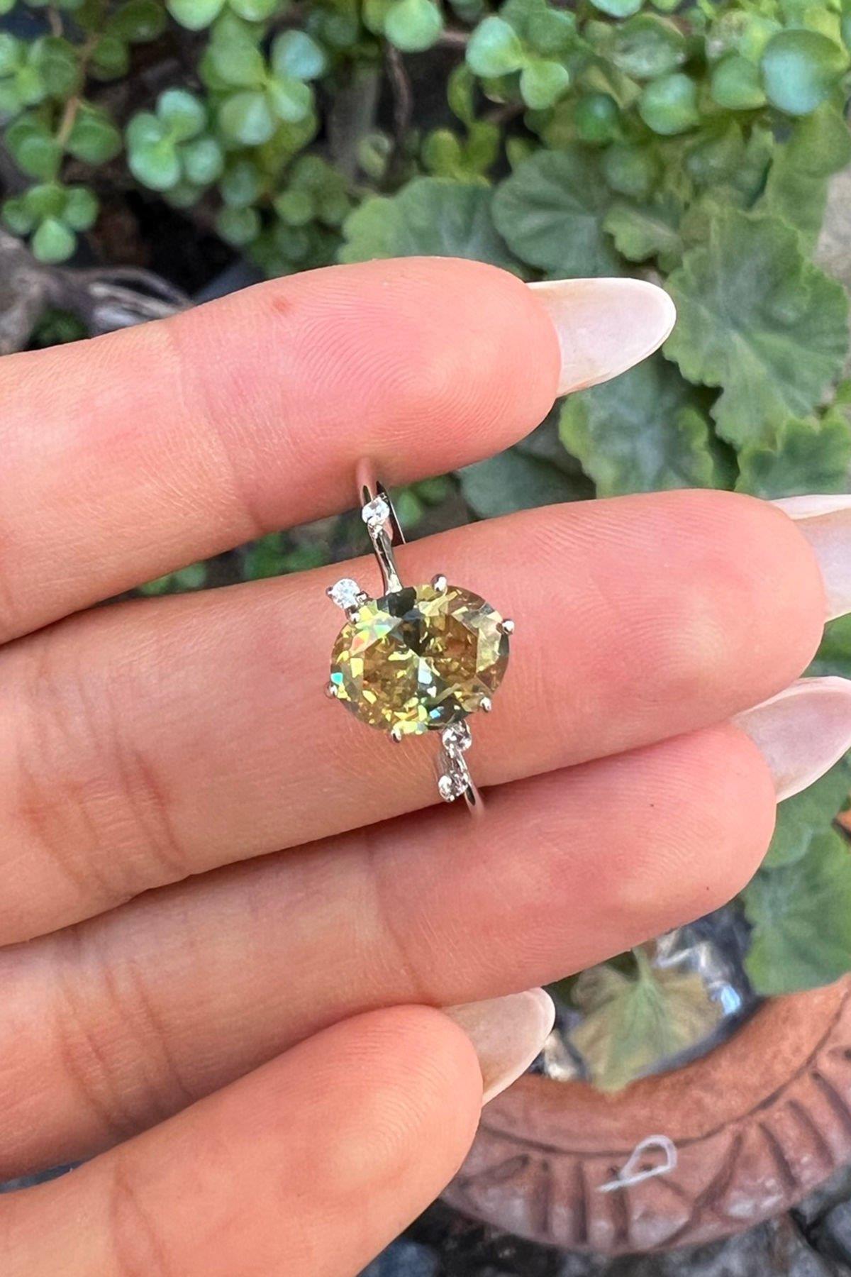 Sarı Topaz Taşlı Gümüş Yüzük By-7536