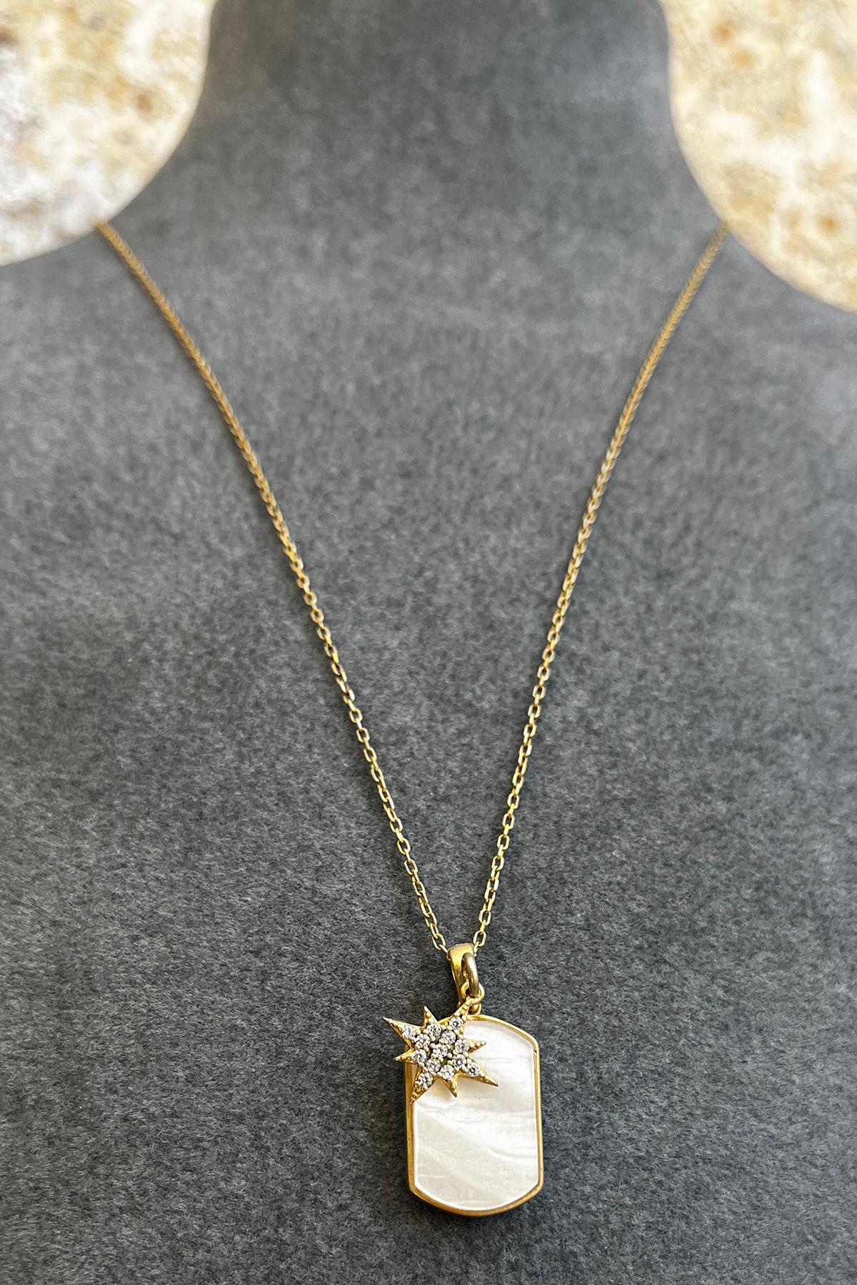 Sedefli Taşlı Gümüş Kolye By-7864