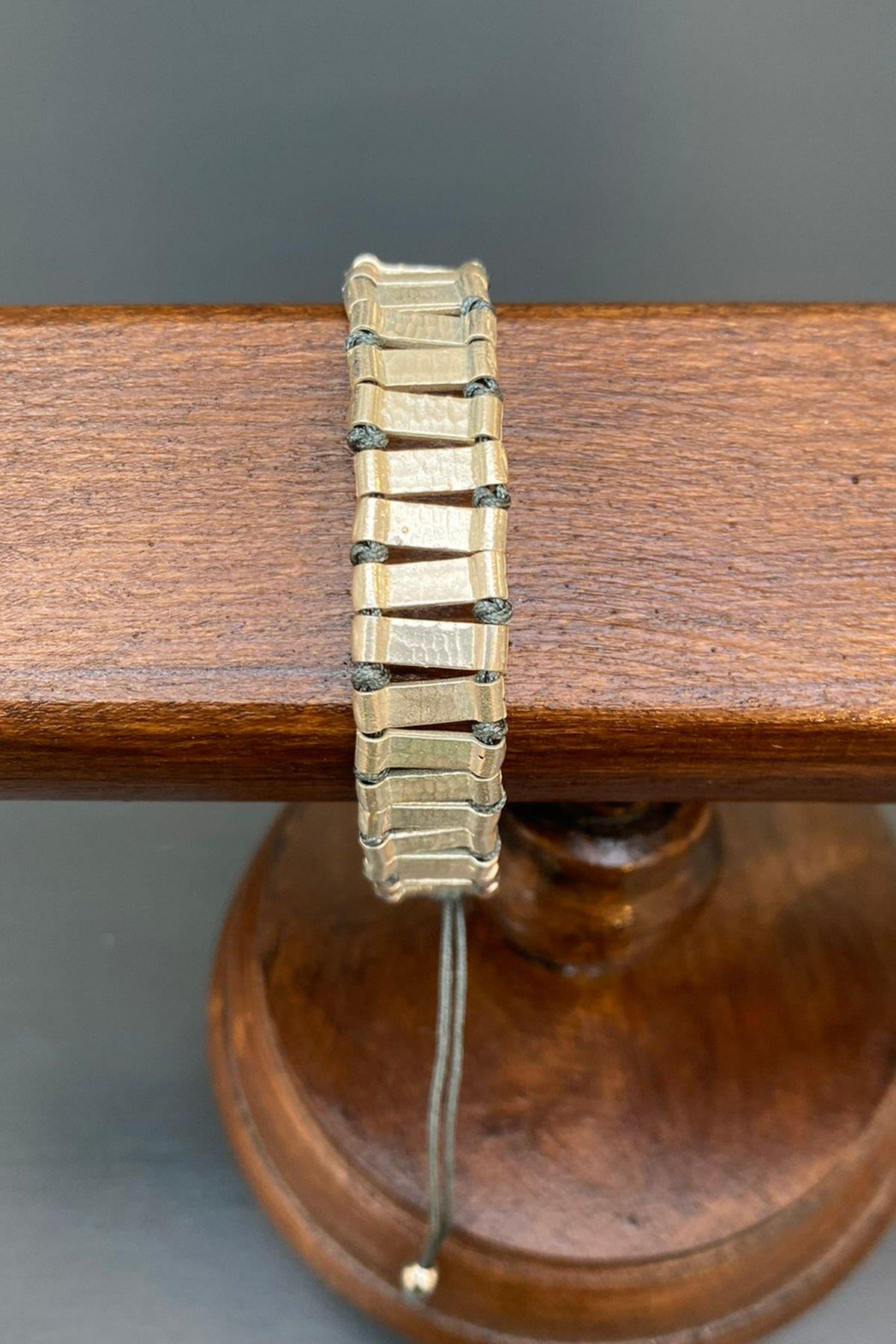 Şerit Model Düğümlü Gümüş Rengi Bronz Bileklik By-7168