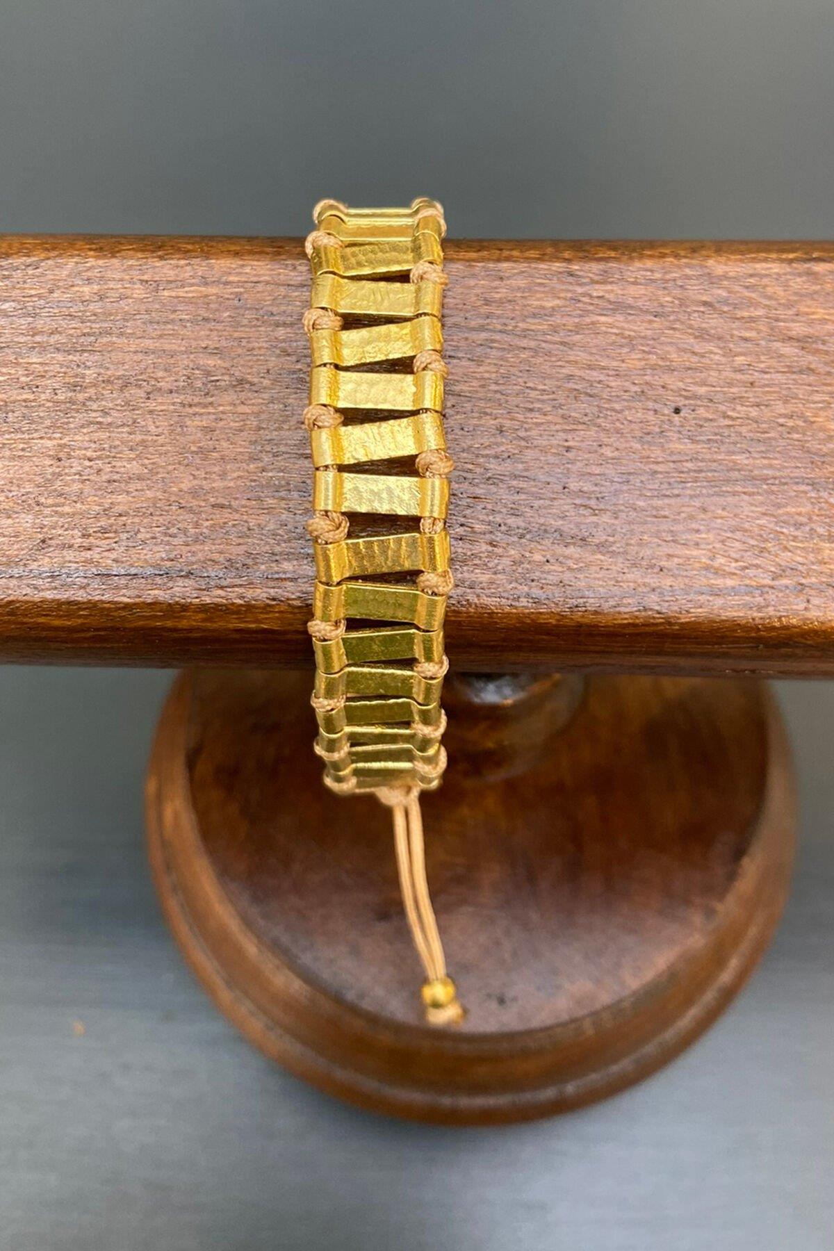 Şerit Model Gold Rengi Bronz Bileklik By-7178