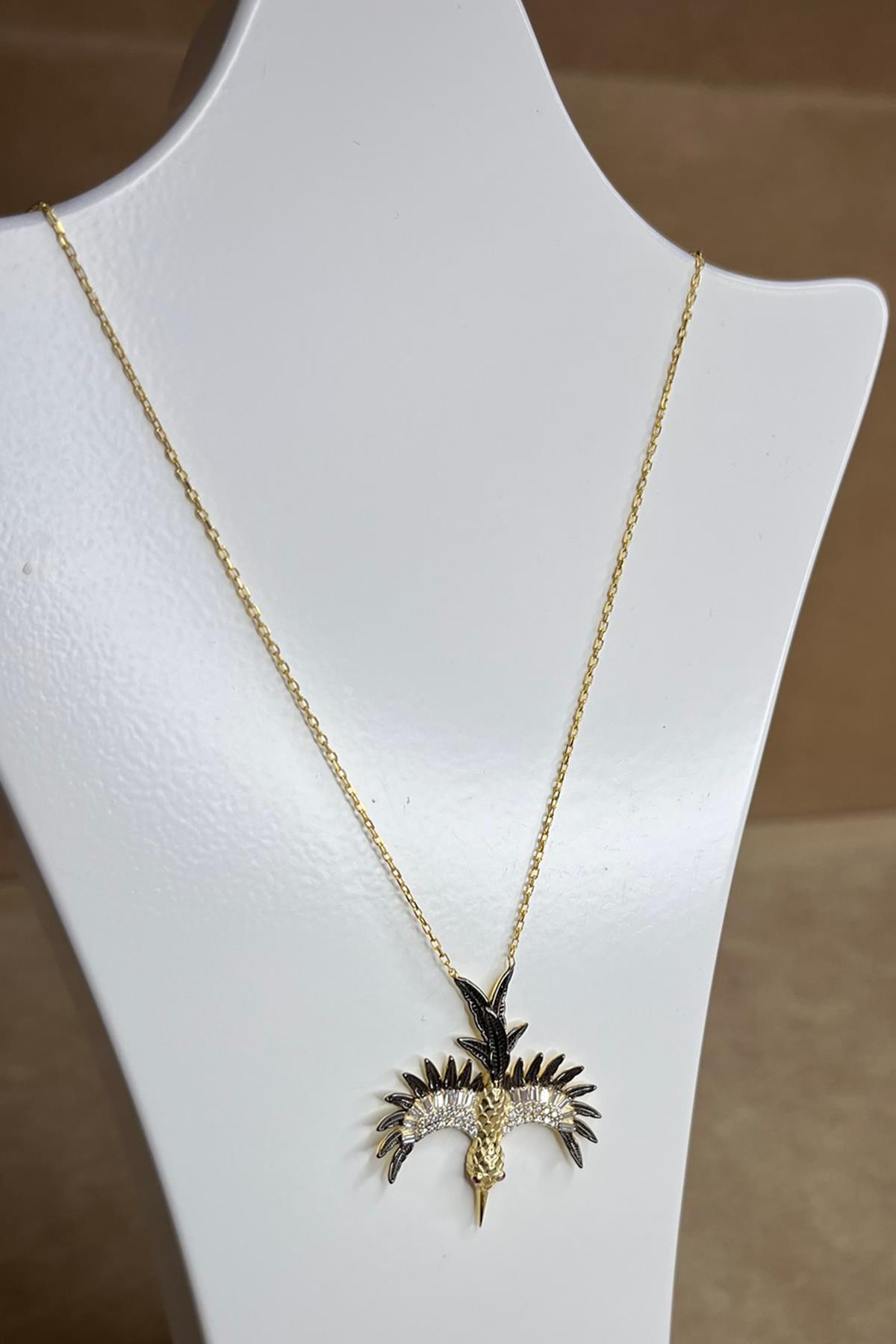 Sinek Kuşu Model Taşlı Gümüş Kolye By-8930