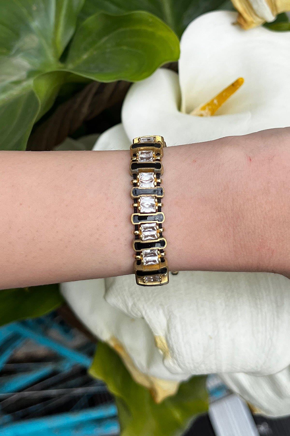 Siyah Baget Taşlı Bronz Bileklik By-8171