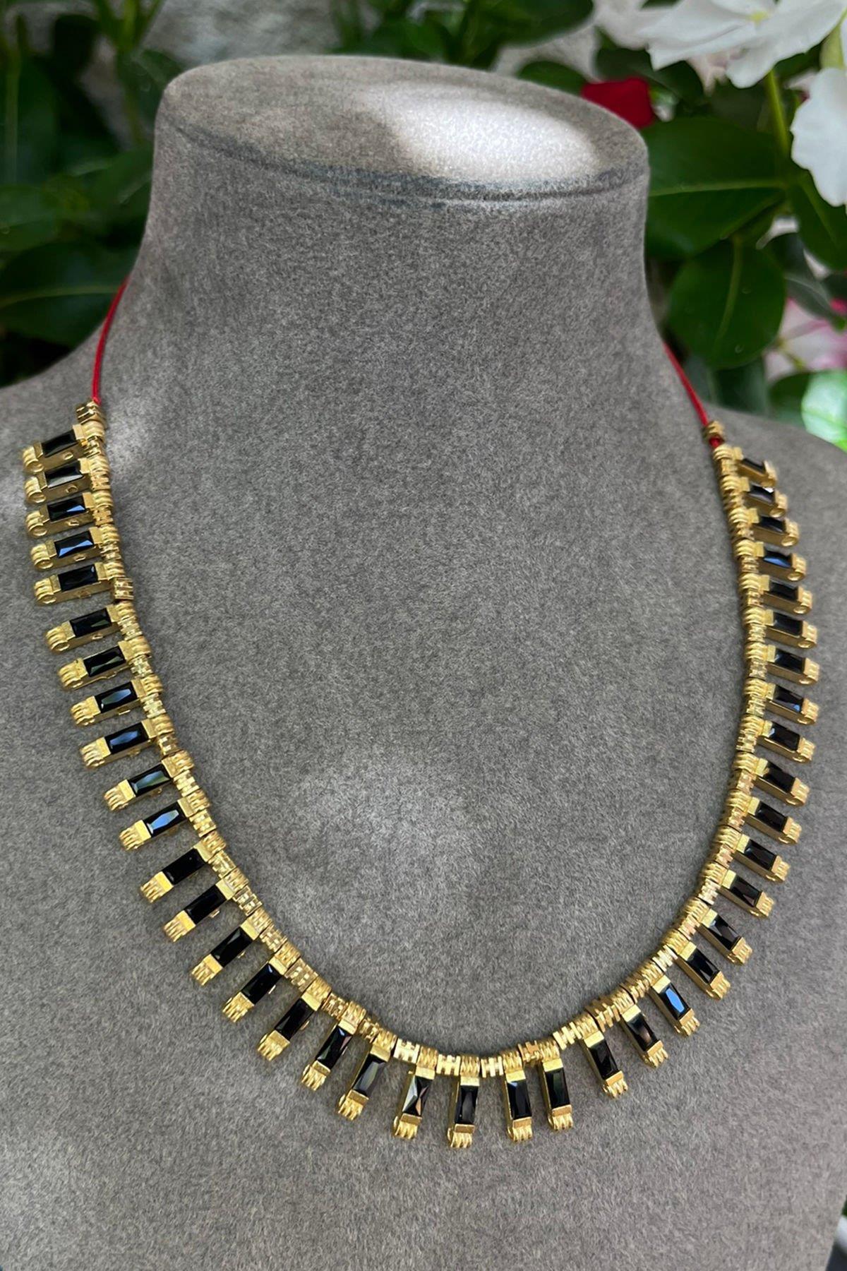 Siyah Baget Taşlı Bronz Kolye By-8550