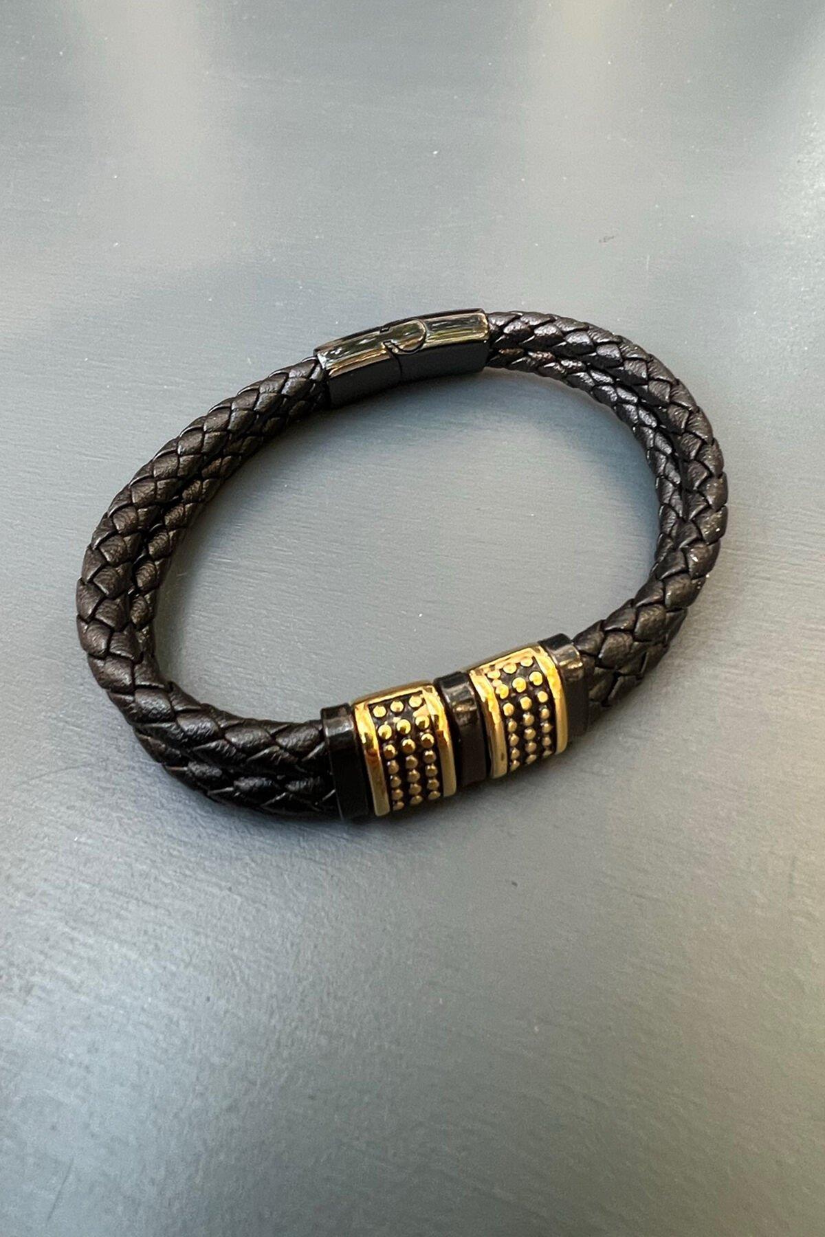 Siyah Gold Çelik Erkek Bilekliği By-6746