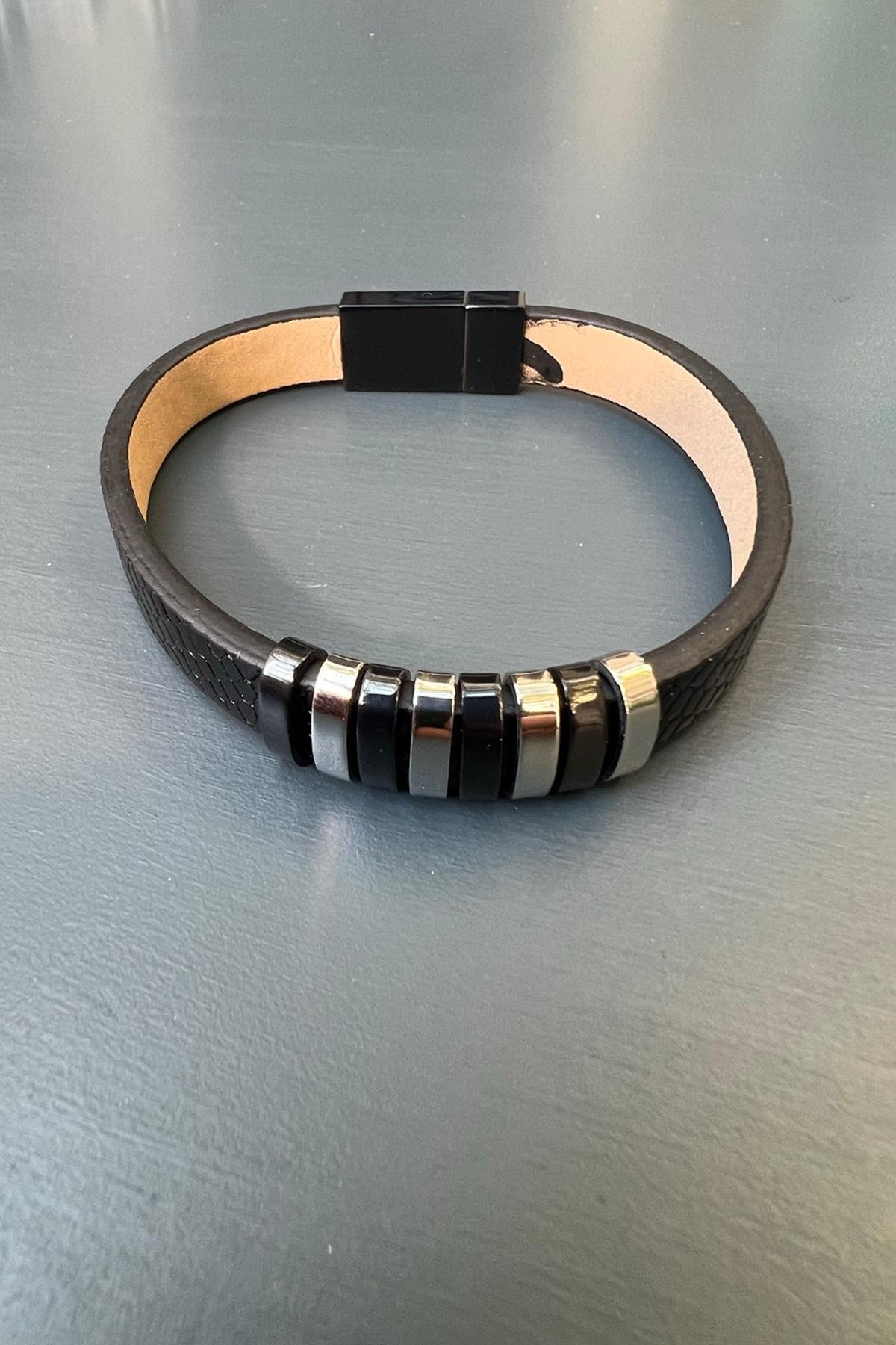 Siyah Gri Çelik Erkek Bilekliği By-6719