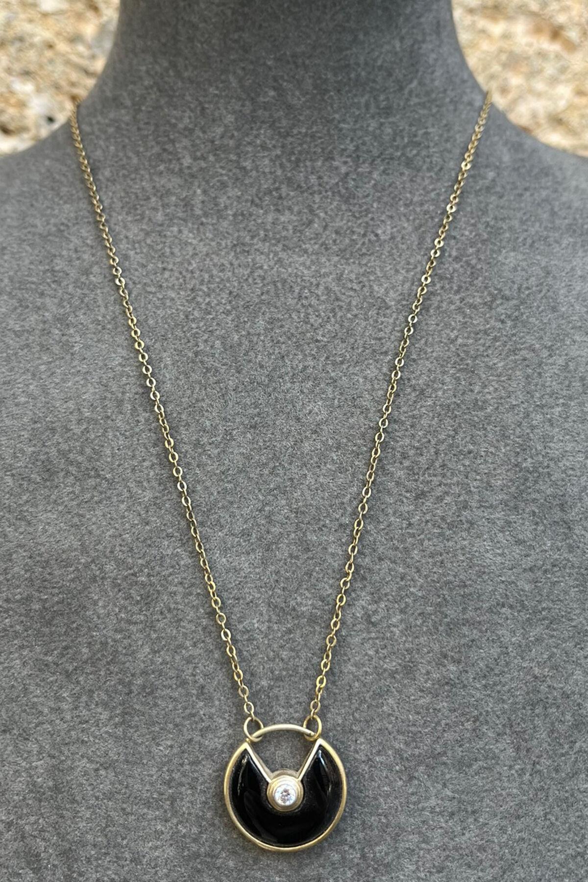 Siyah Model Taşlı Gümüş Kolye By-8030