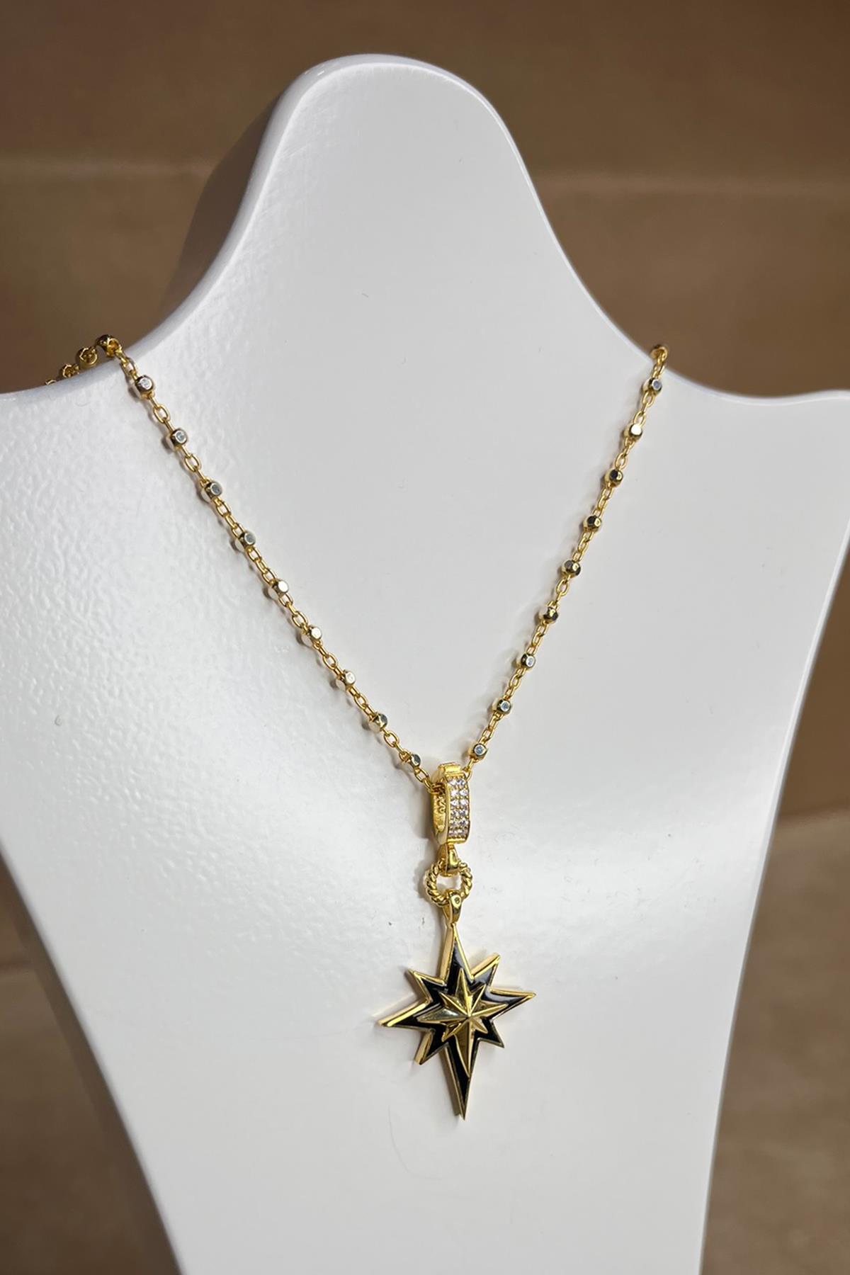 Siyah Yıldız Model Gümüş Kolye  By-8945