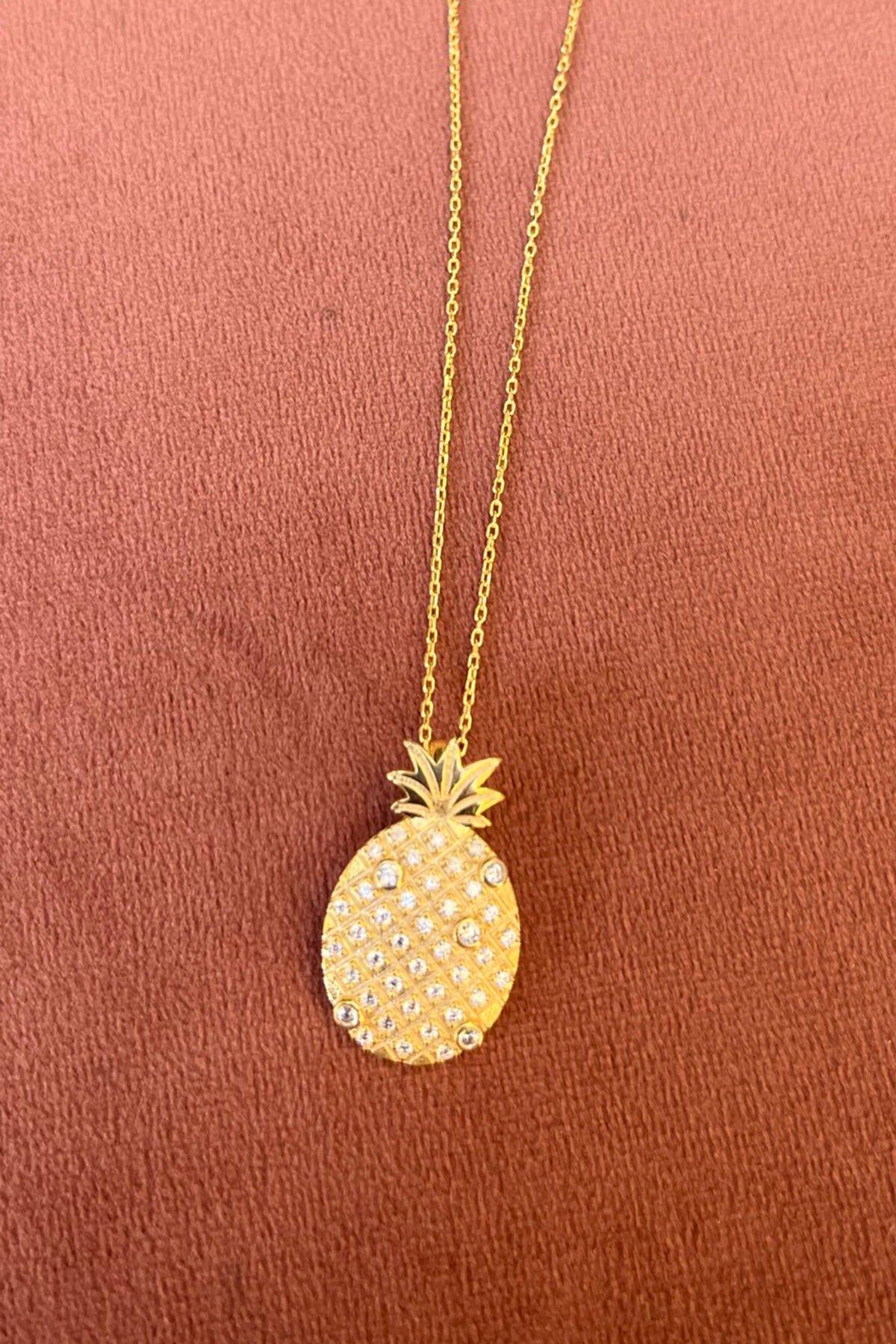 Taşlı Ananas Model Gümüş Kolye By-7797