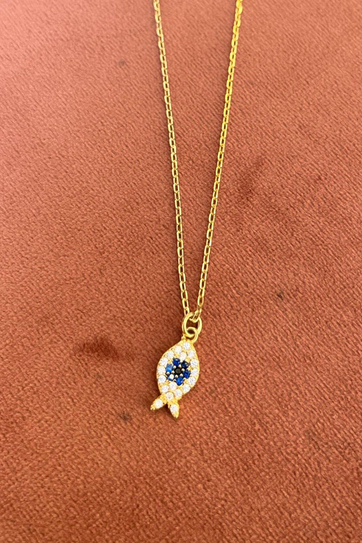 Taşlı Balık Model Gümüş Kolye By-7795