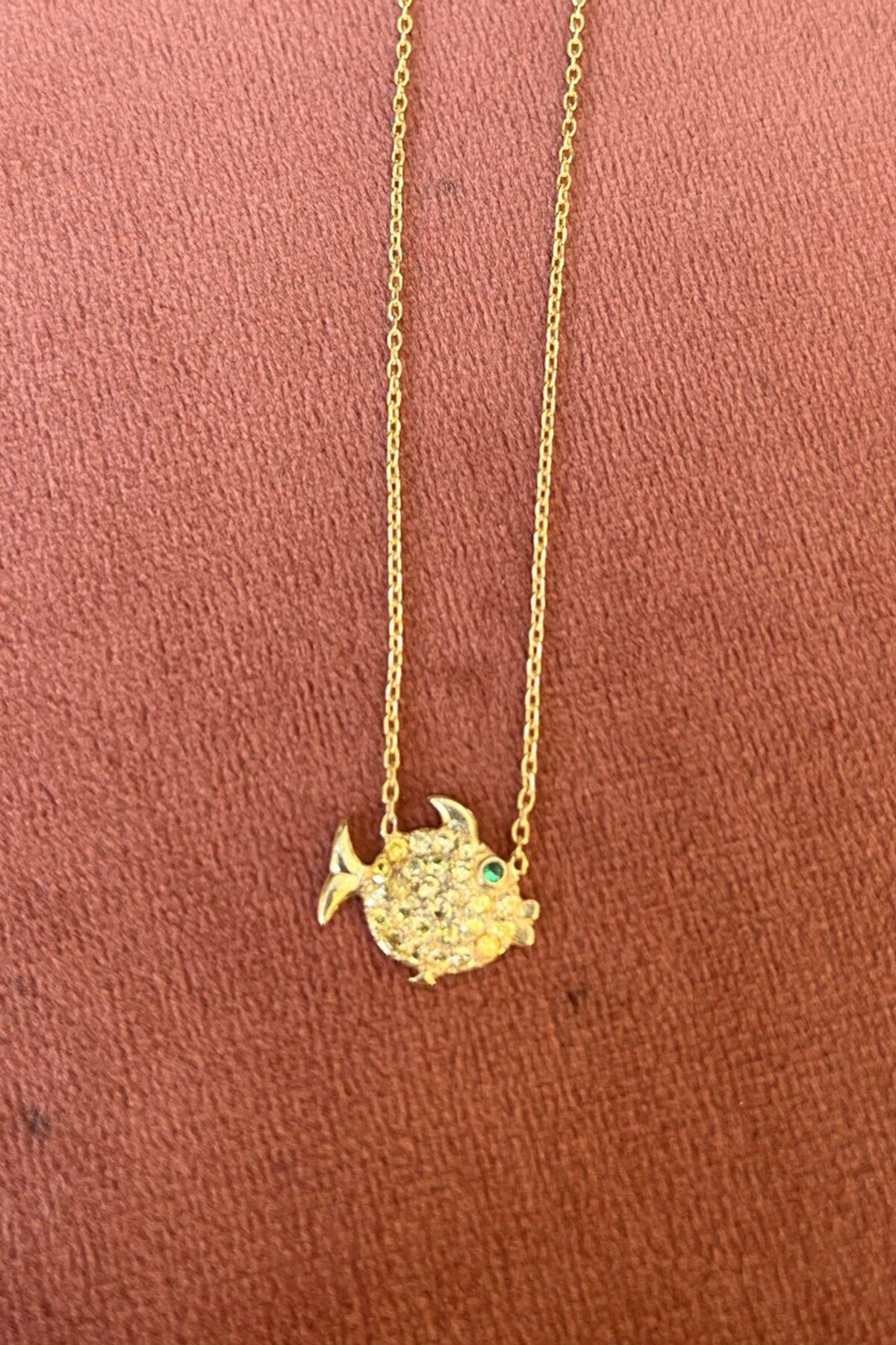 Taşlı Balık Model Gümüş Kolye By-7796