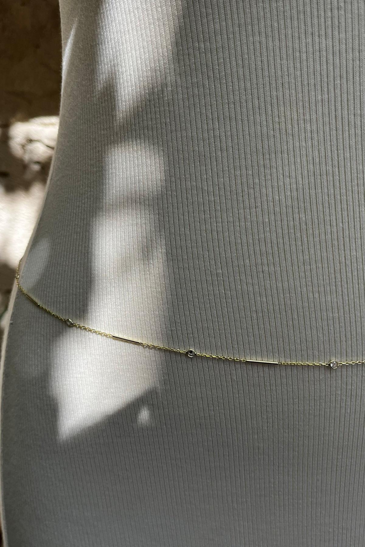 Taşlı Çubuk Model Gümüş Bel Zinciri 110 cm By-8560