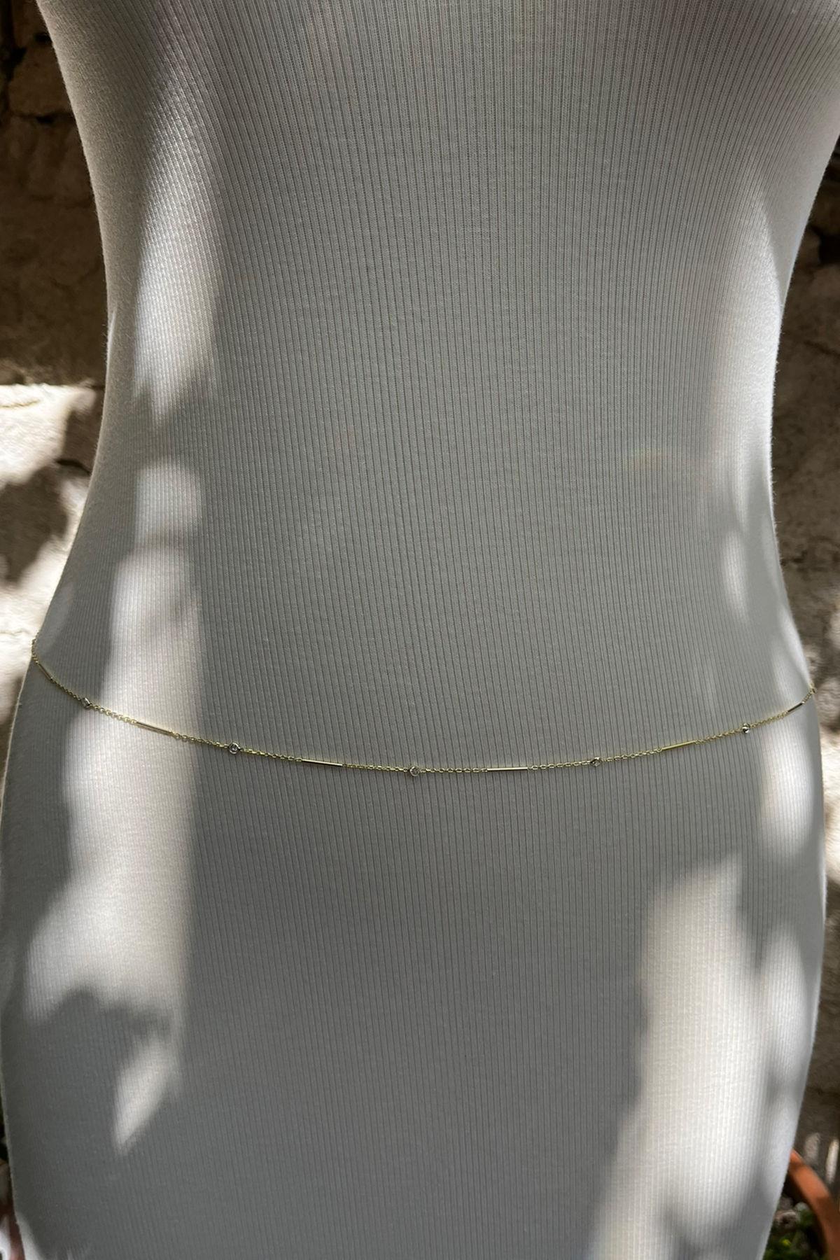 Taşlı Çubuk Model Gümüş Bel Zinciri 110 cm By-8560