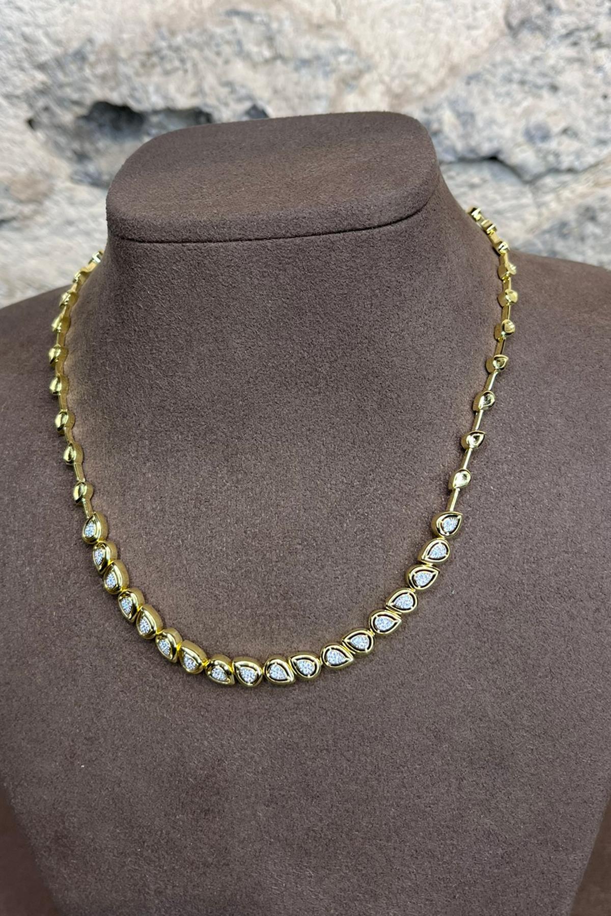 Taşlı Damla Model Gümüş Kolye By-9034