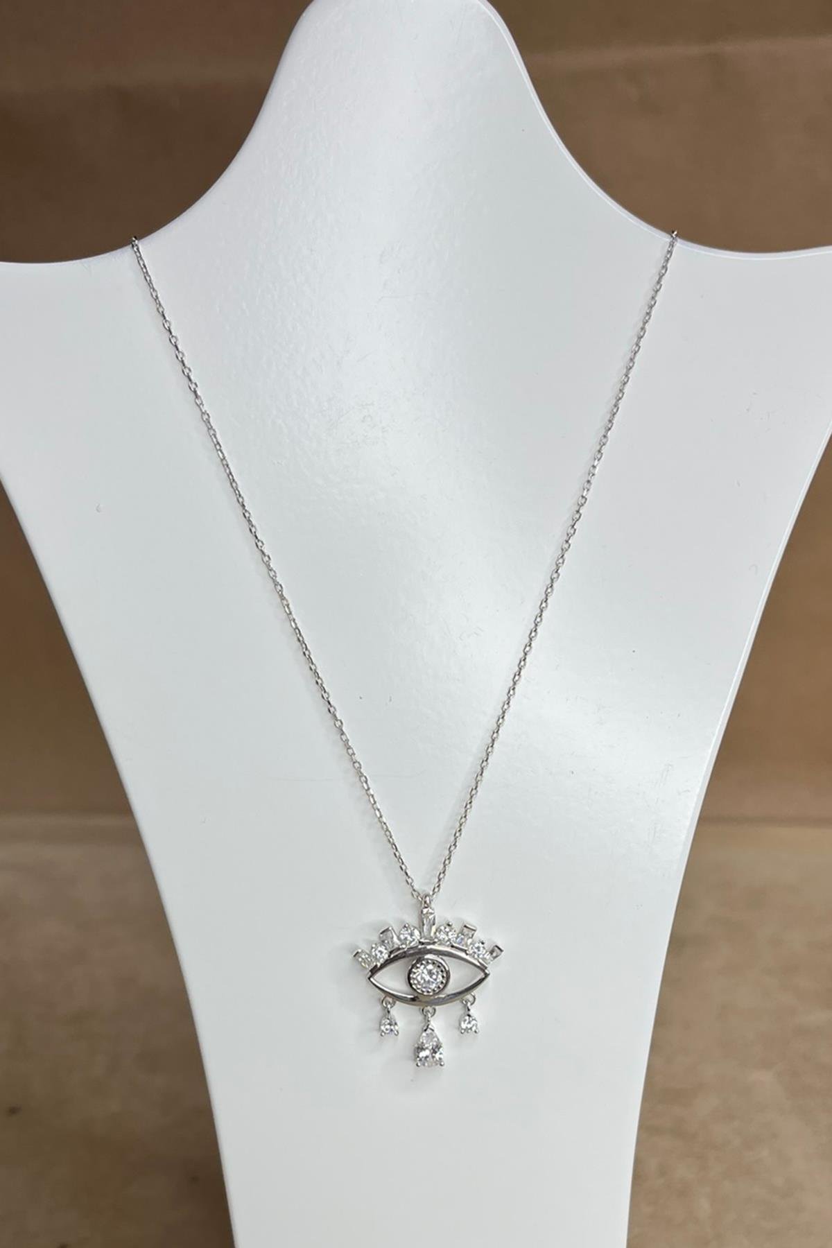 Taşlı Göz Model Gümüş Kolye By-8921