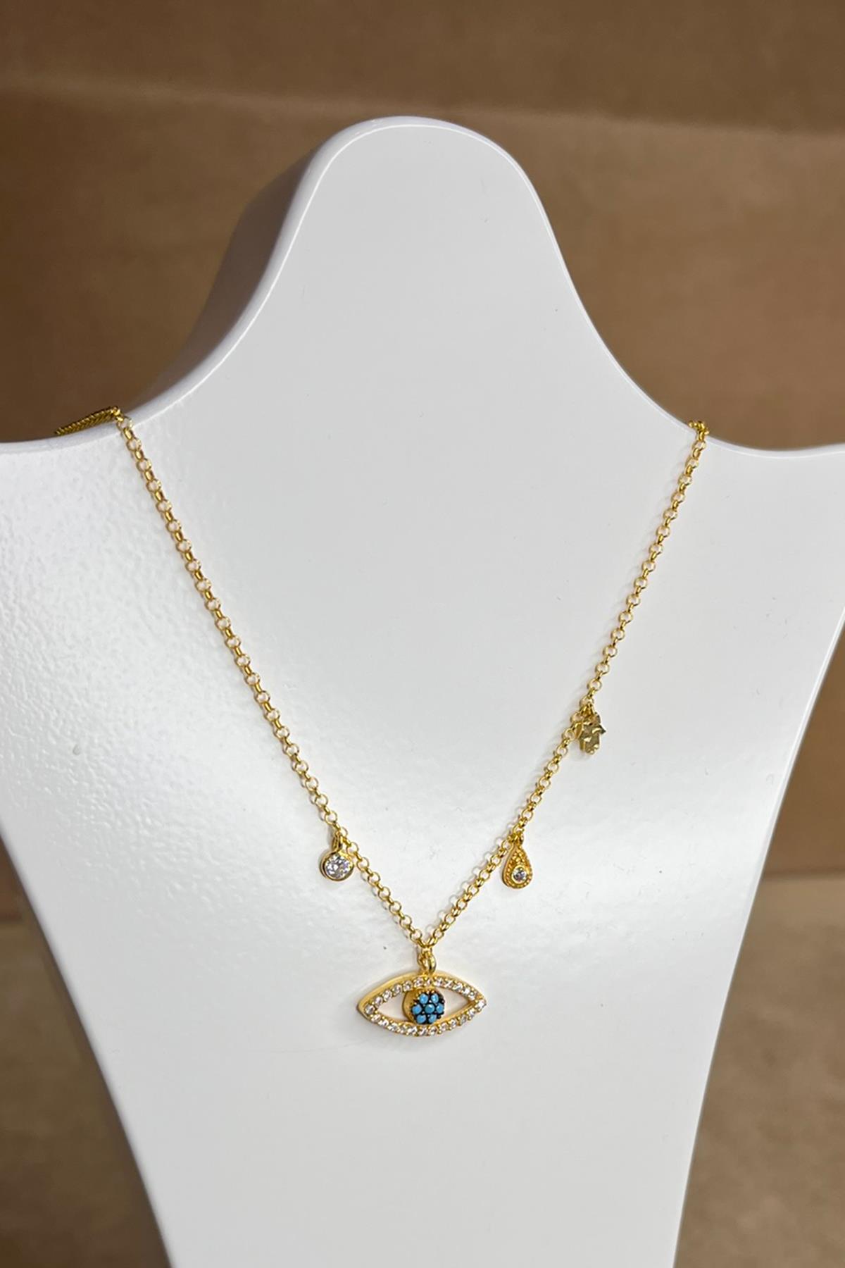 Taşlı Göz Model Gümüş Kolye By-8925