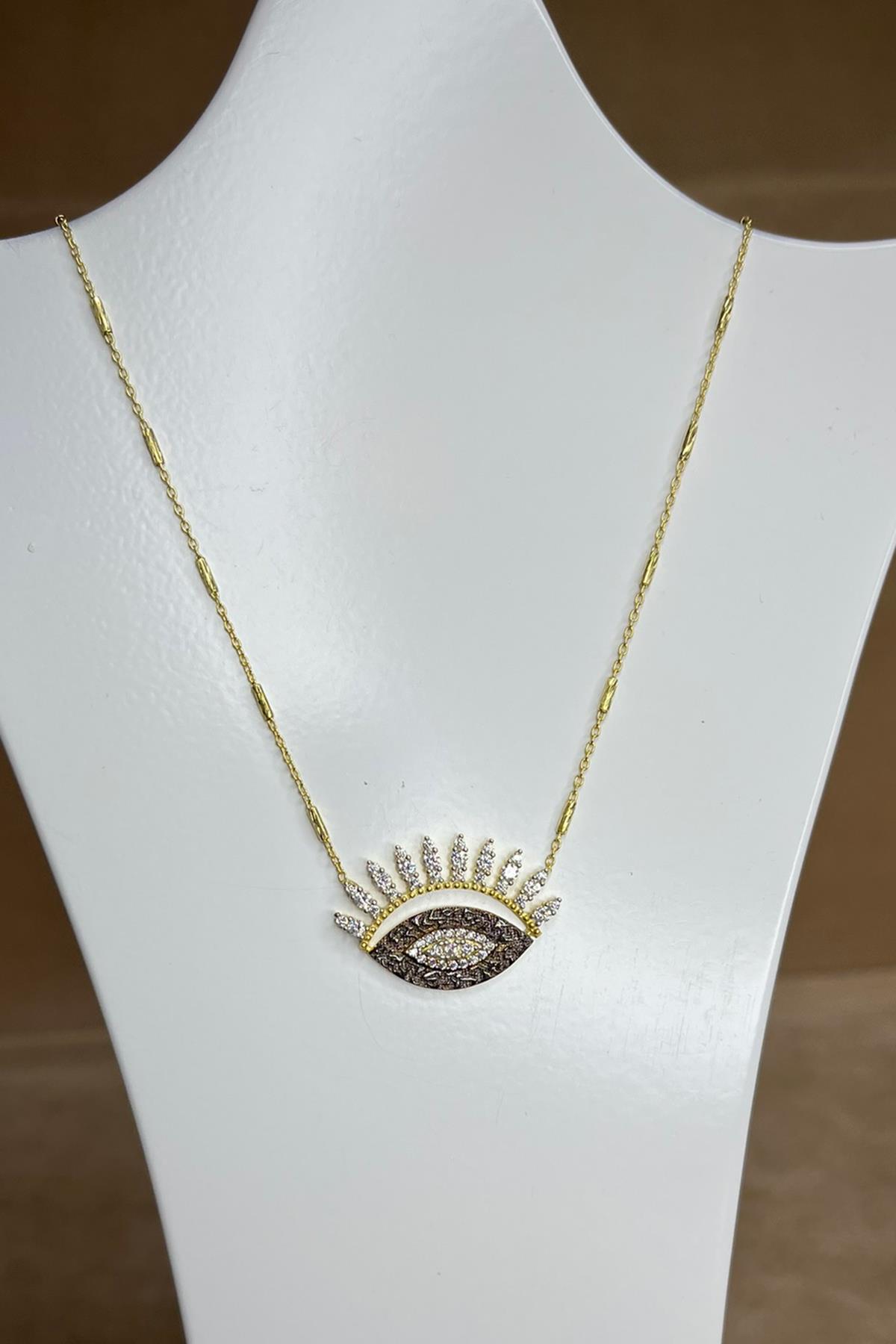 Taşlı Göz Model Gümüş Kolye By-8932