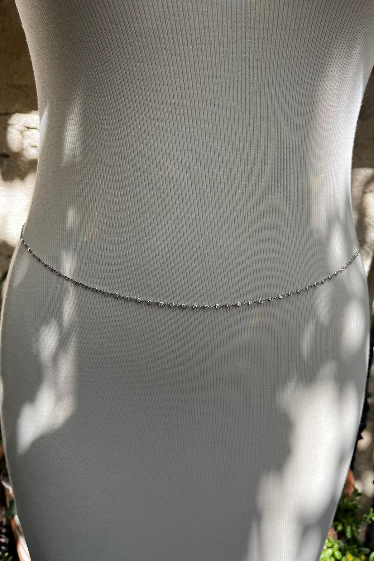 Taşlı Gümüş Bel Zinciri 85 cm By-8559