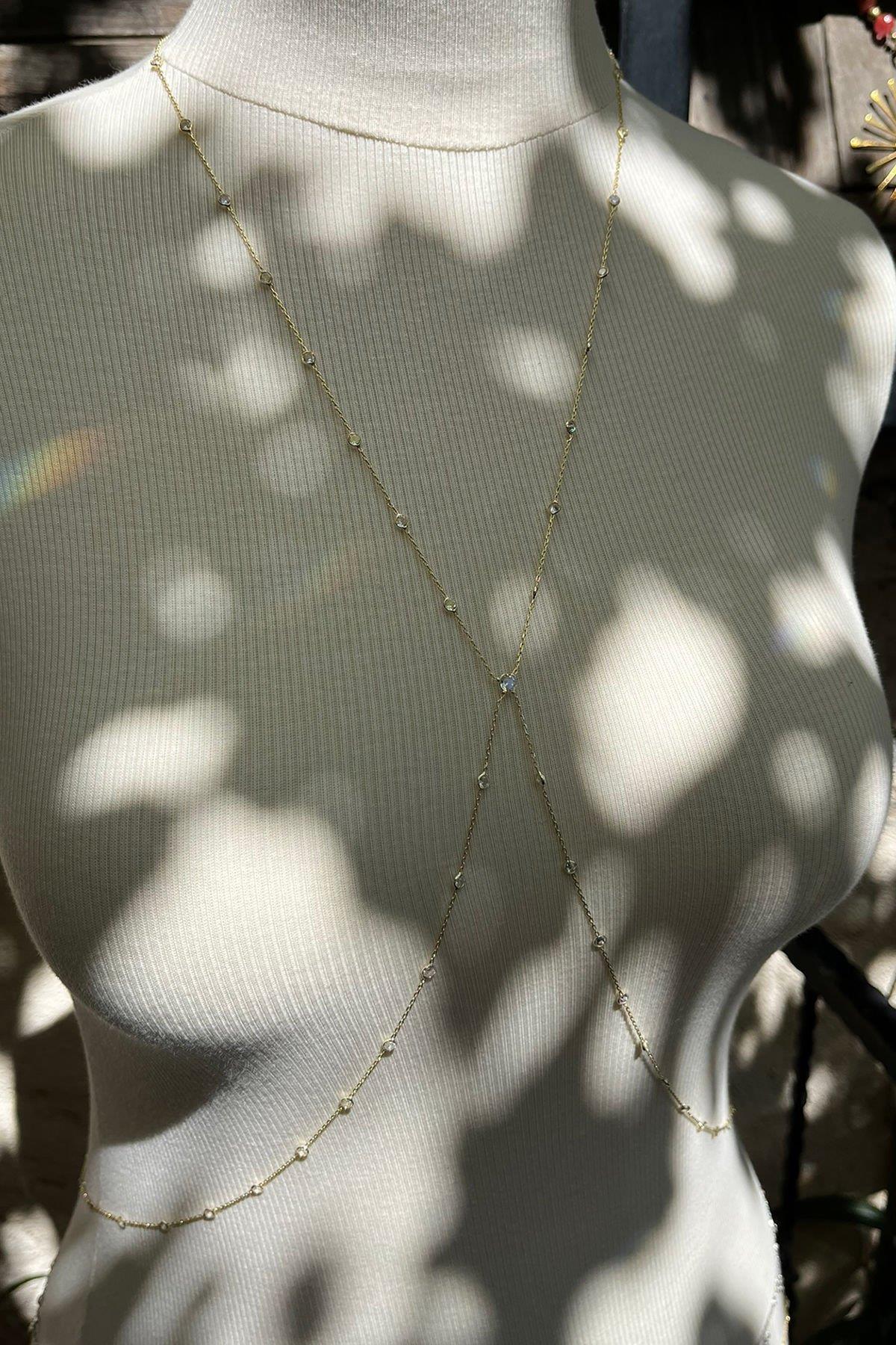 Taşlı Gümüş Vücut Zinciri By-8555