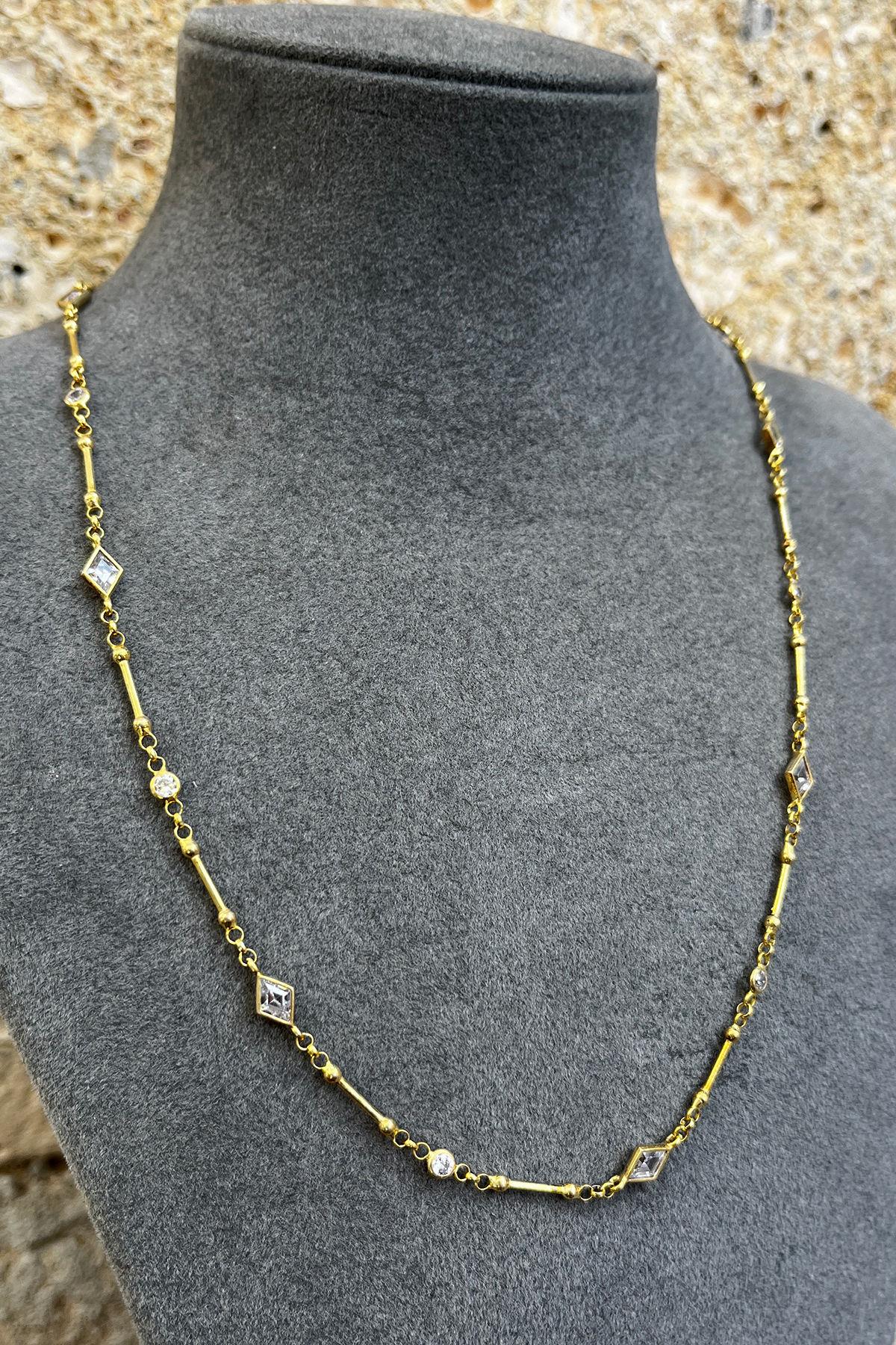 Taşlı Gümüş Zincir Kolye By-7765