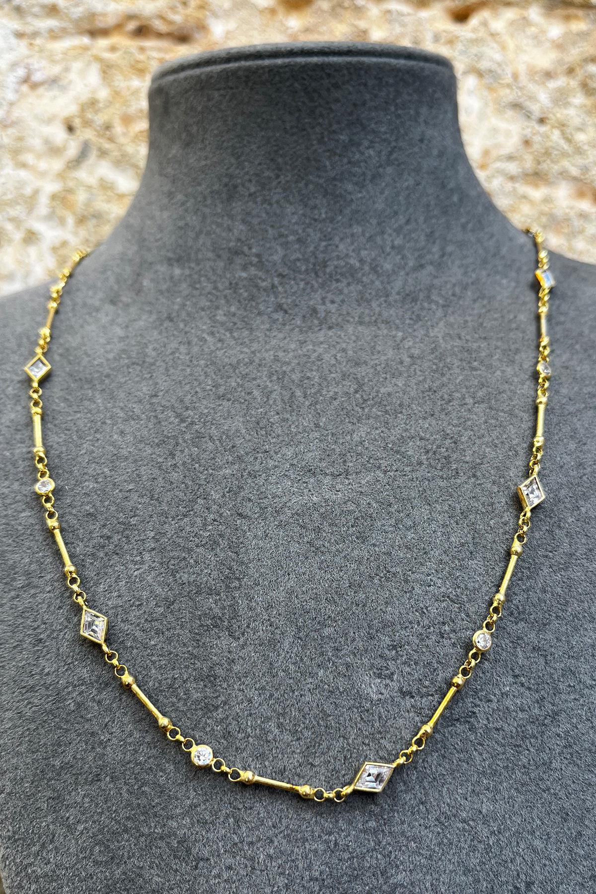 Taşlı Gümüş Zincir Kolye By-7765