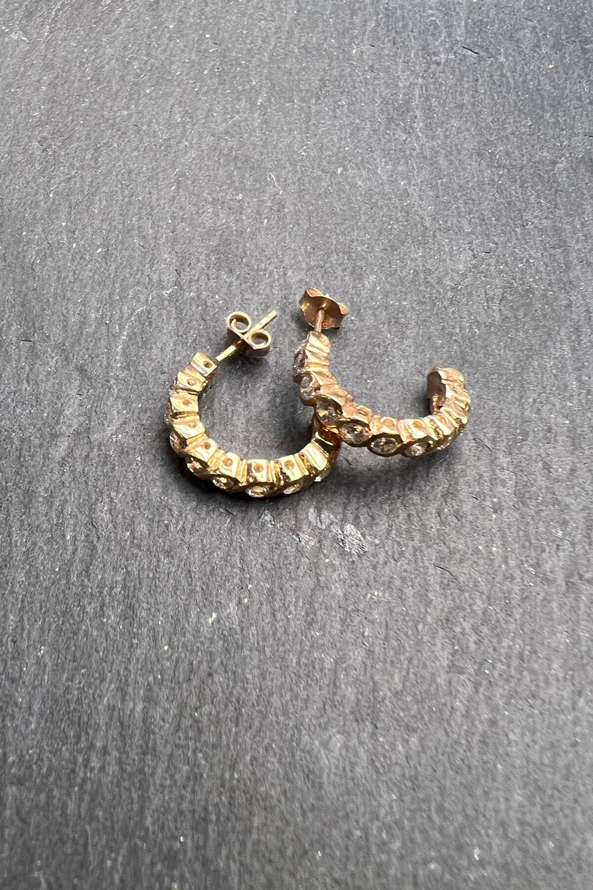 Taşlı Halka Gümüş Küpe By-6582