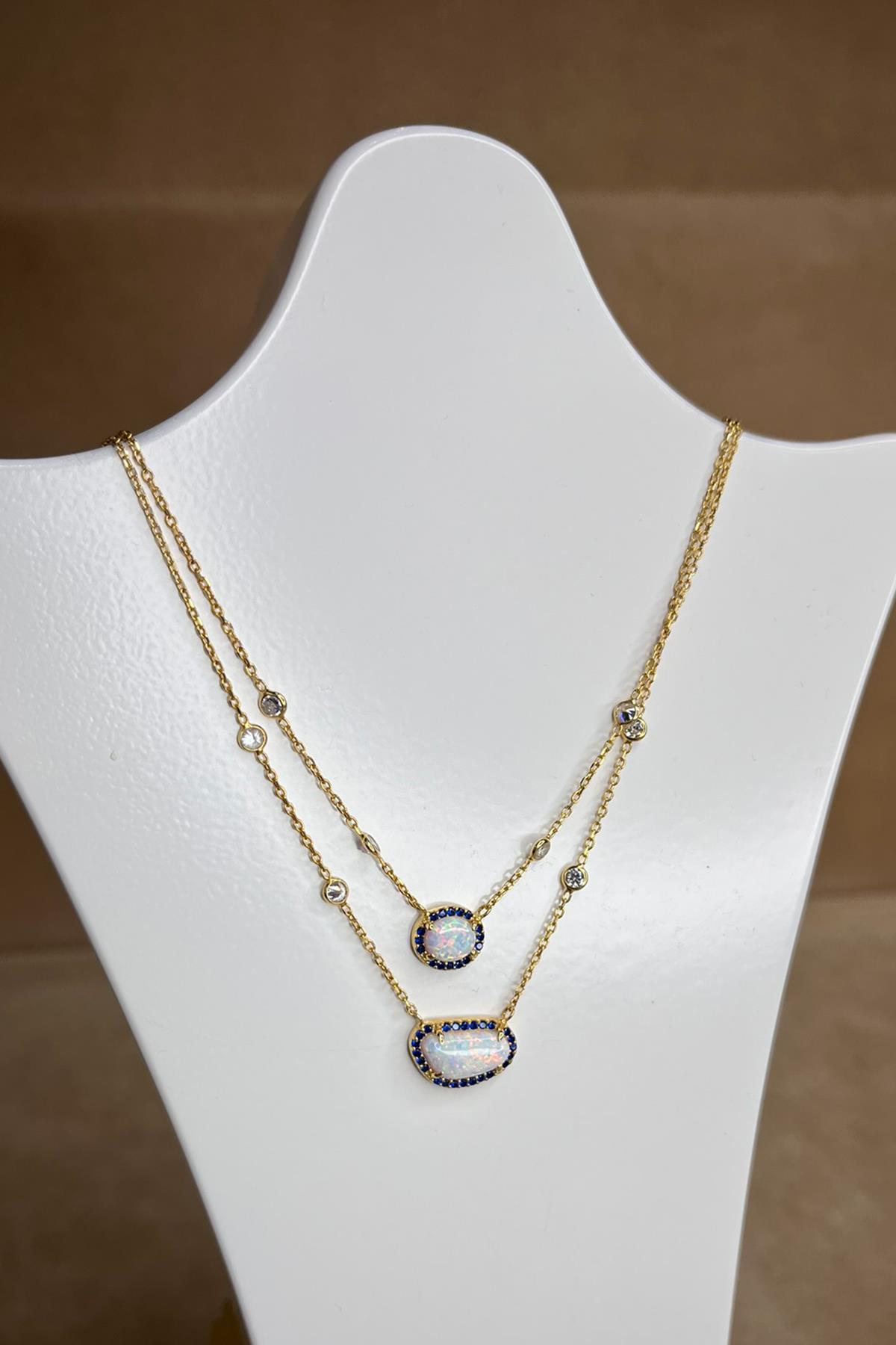 Taşlı İkili Model Gümüş Kolye By-8928