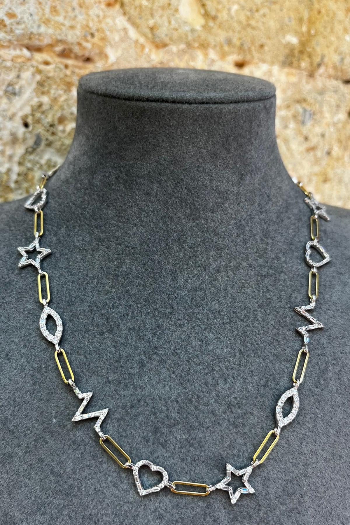 Taşlı Kalp Ve Yıldız Model Gümüş Kolye By-8652