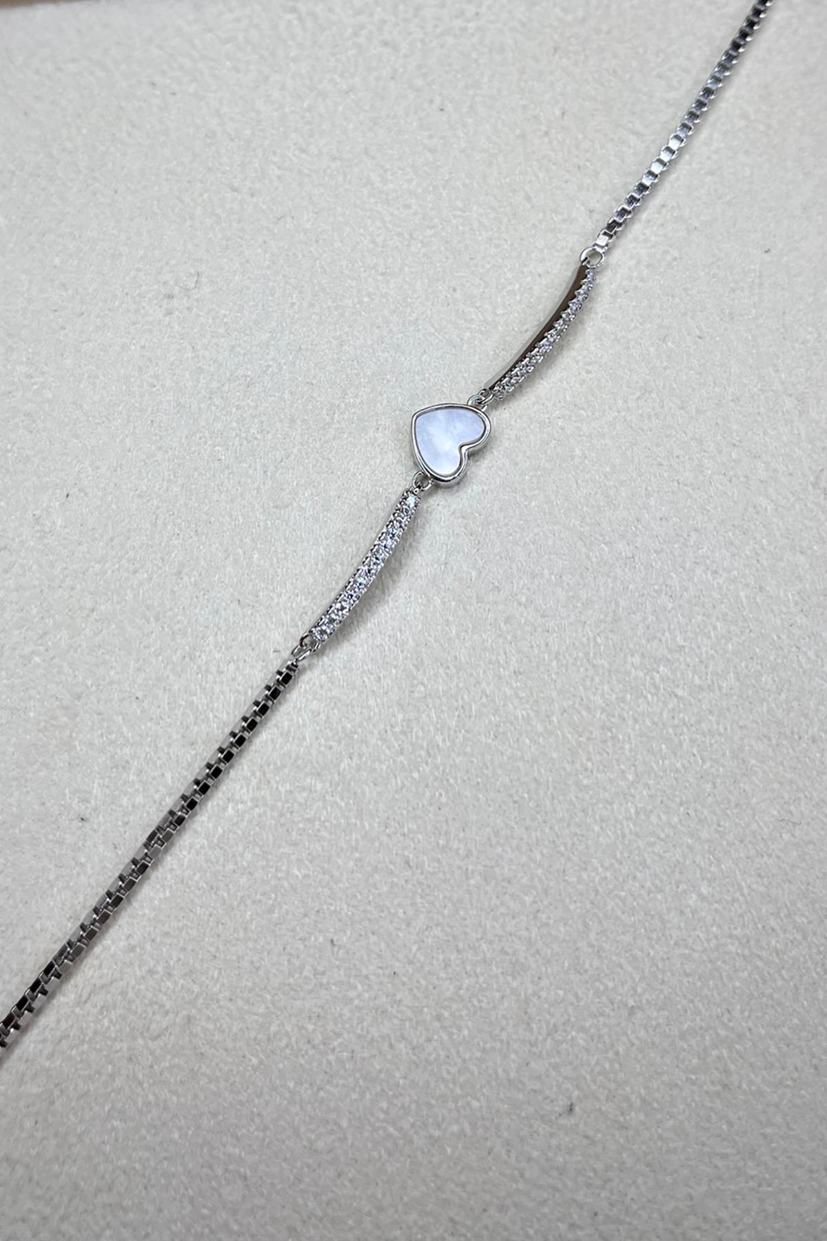 Taşlı Kalpli Gümüş Bileklik By-8979