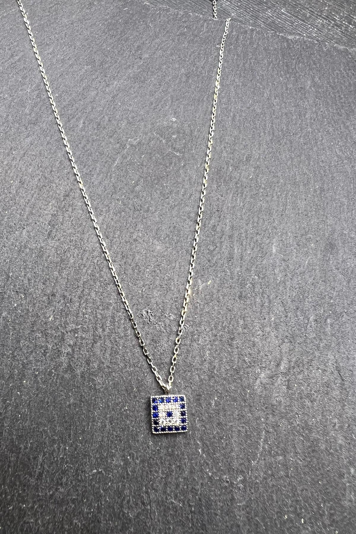 Taşlı Kare Gümüş Kolye By-6560