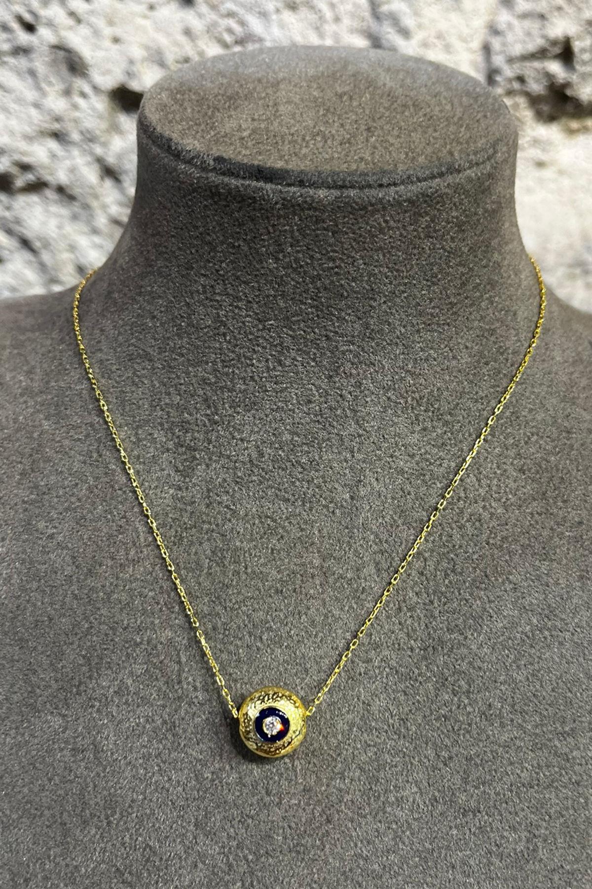 Taşlı Nazar Model Çift Taraflı Gümüş Kolye By-8719