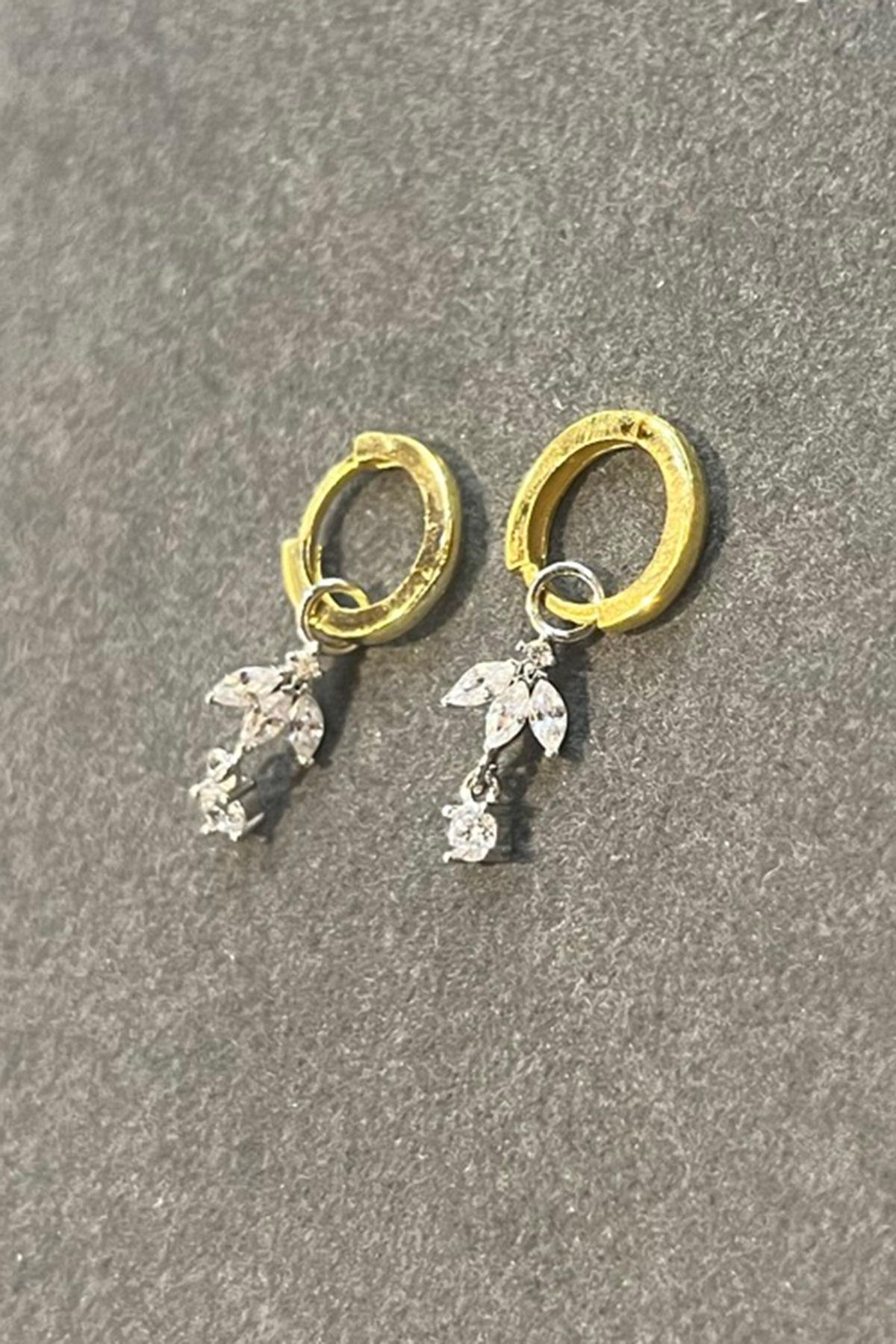 Taşlı Sallantılı Gümüş Halka Küpe By-7308