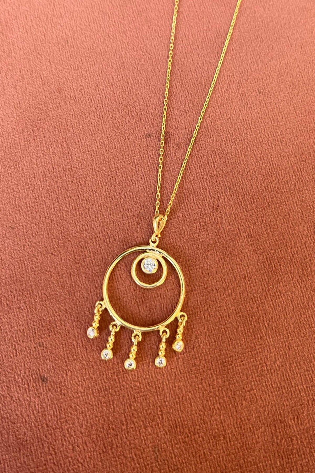 Taşlı Sallantılı Gümüş Kolye By-7798