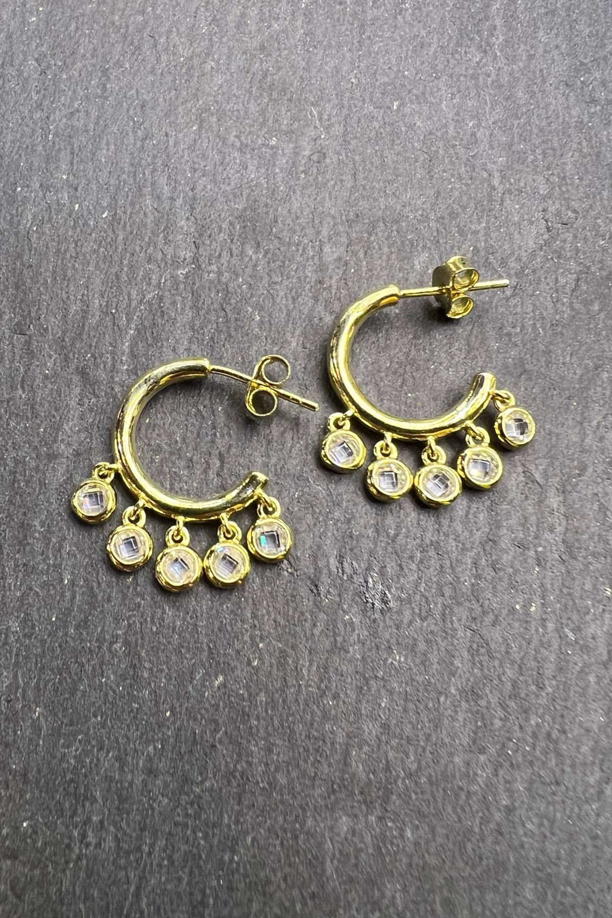 Taşlı Sallantılı Gümüş Küpe By-6591