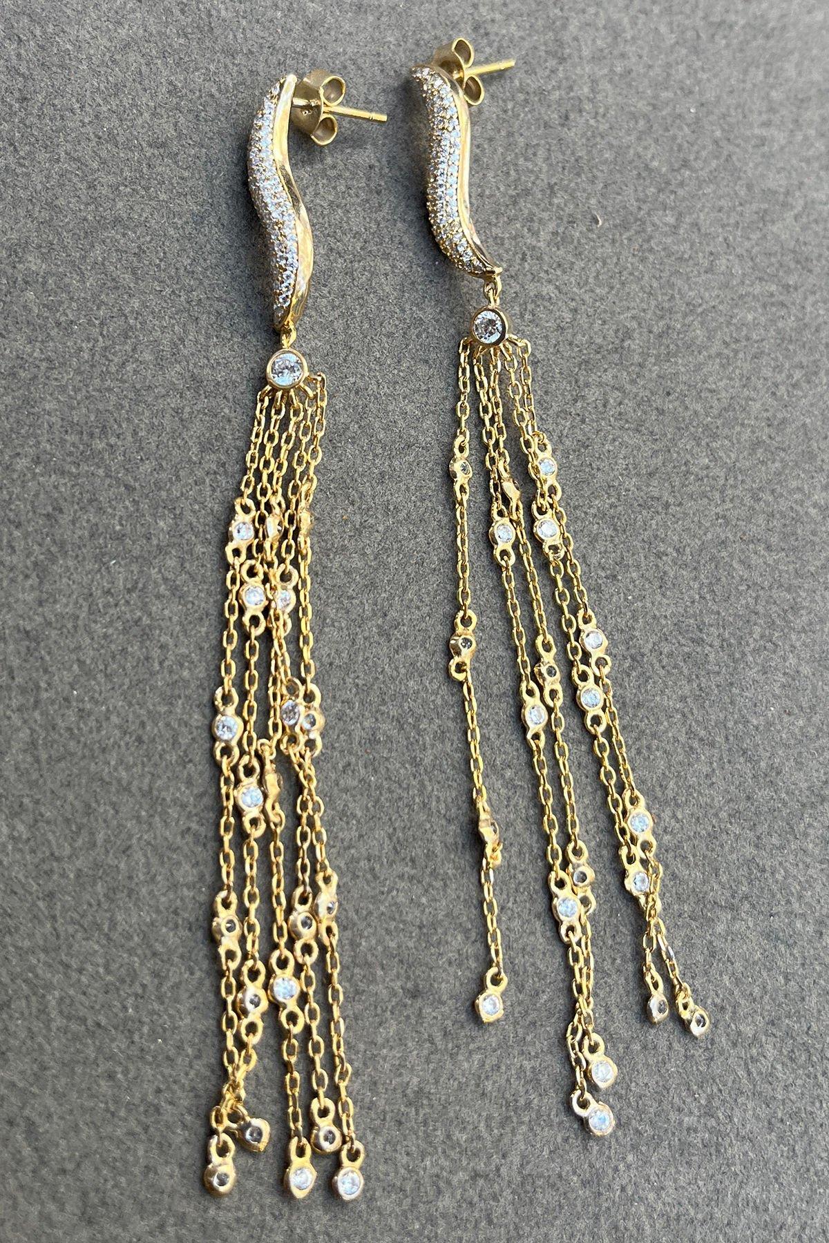 Taşlı Sallantılı Gümüş Küpe By-7925