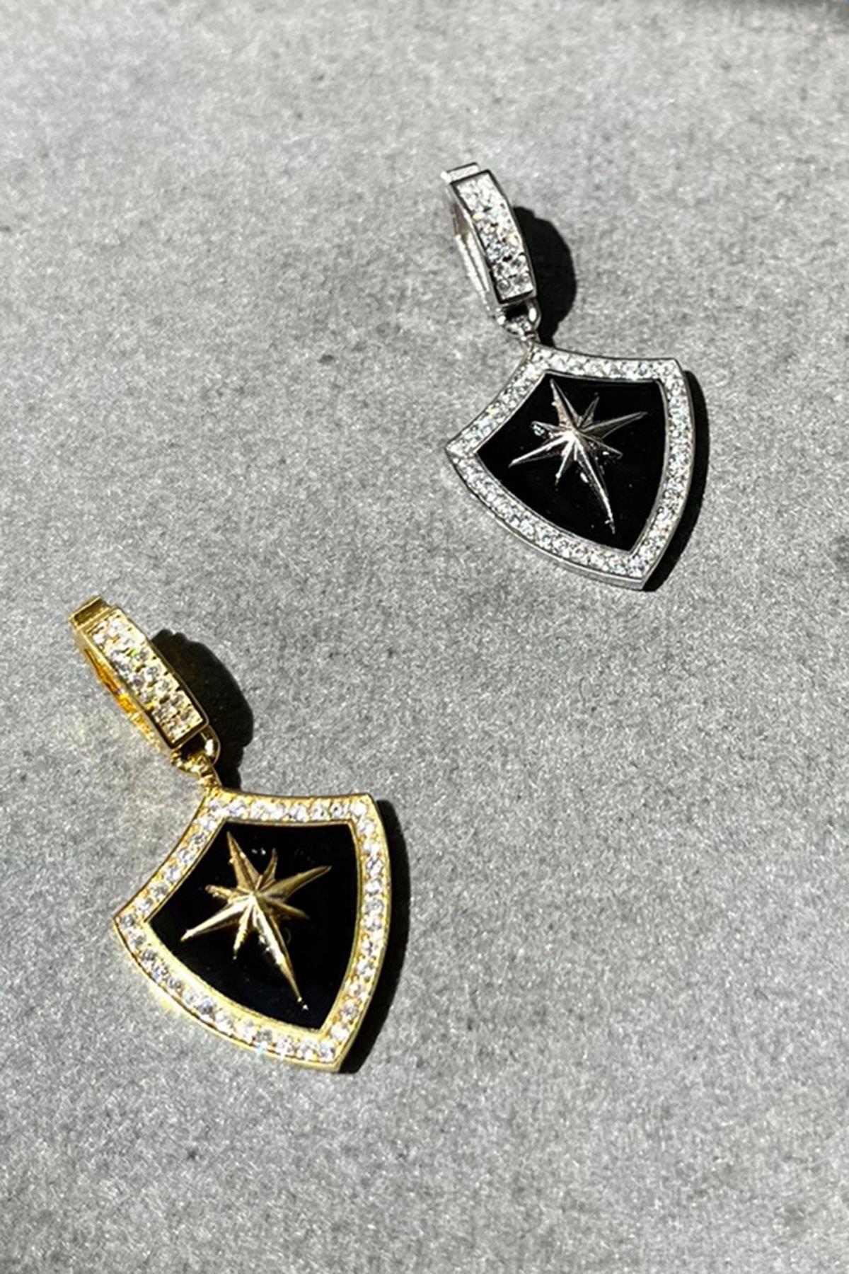 Taşlı Siyah Gümüş Kolye Ucu By-8497