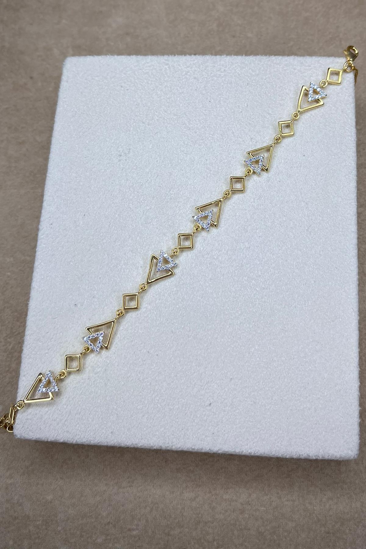 Taşlı Üçgen Model Gümüş Bileklik By-8983