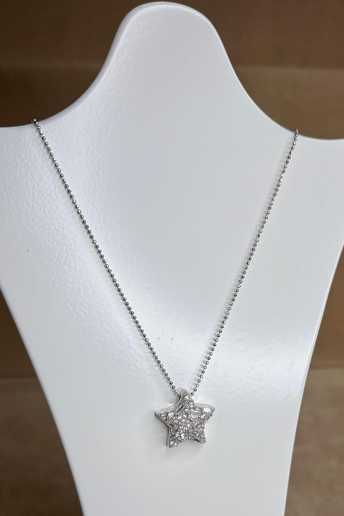 Taşlı Yıldız Model Gümüş Kolye By-8926