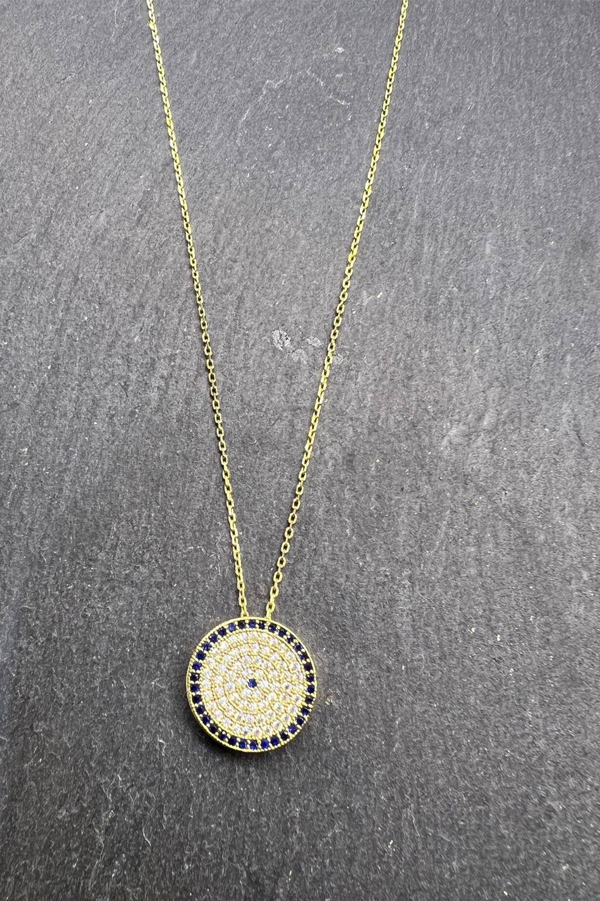 Taşlı Yuvarlak Gümüş Kolye By-6553