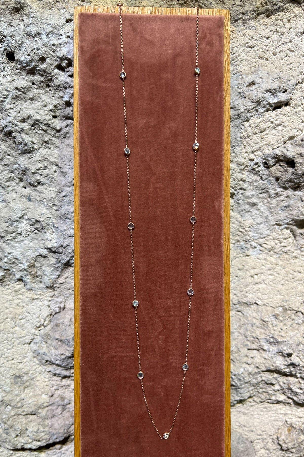 Taşlı Zincirli Gümüş Kolye By-6282