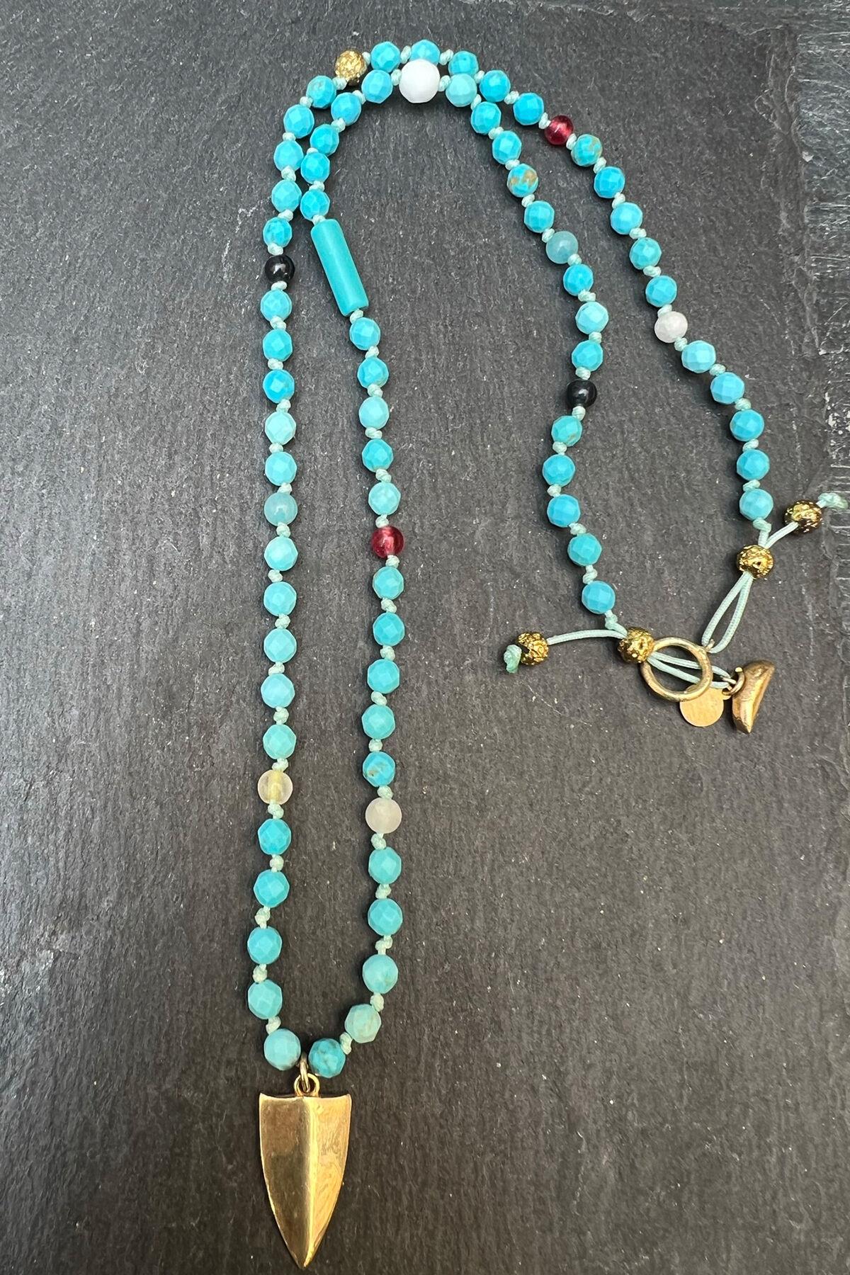 Turkuaz Boncuklu Gümüş Kolye By-6359