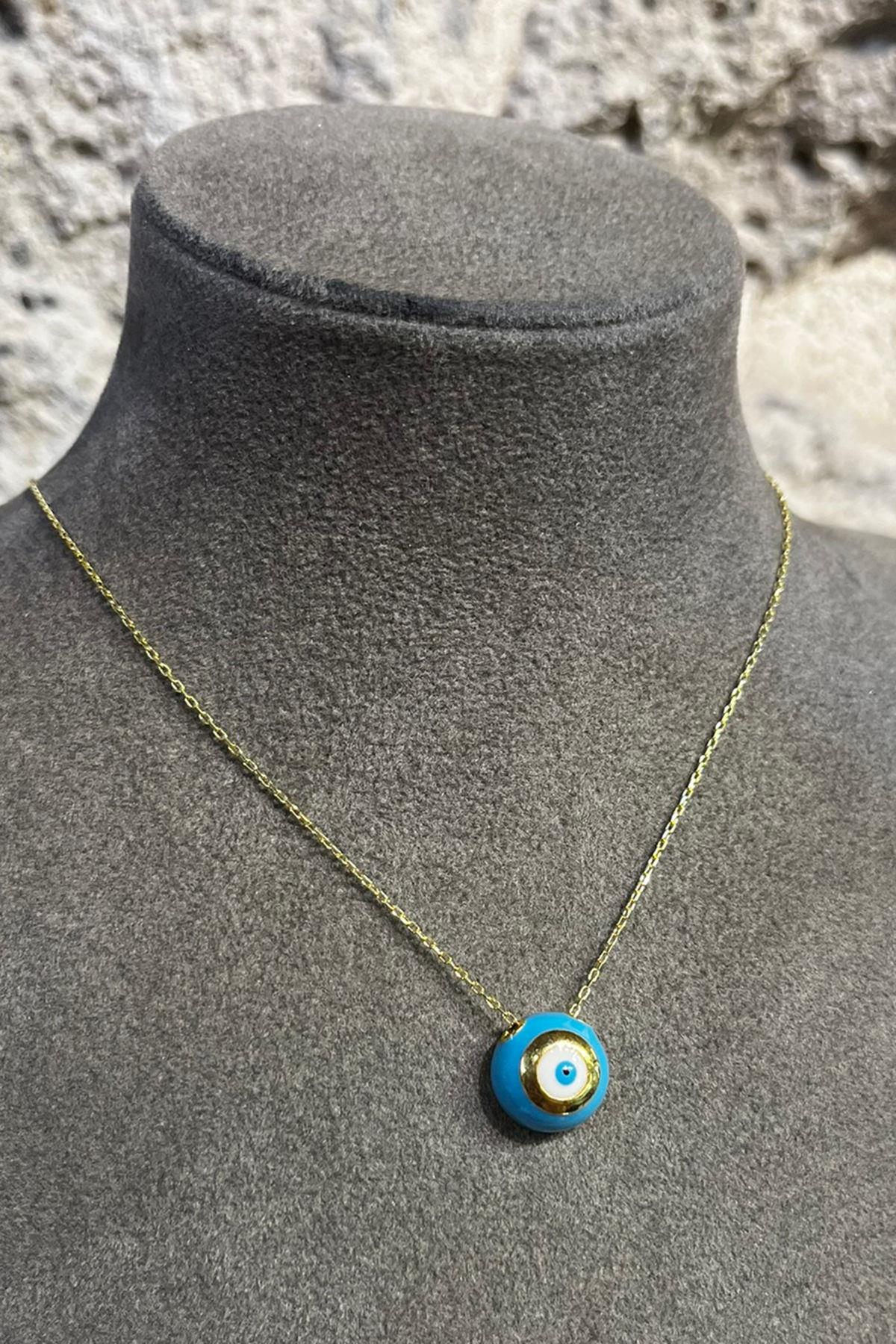 Turkuaz Nazar Model Gümüş Kolye By-8723