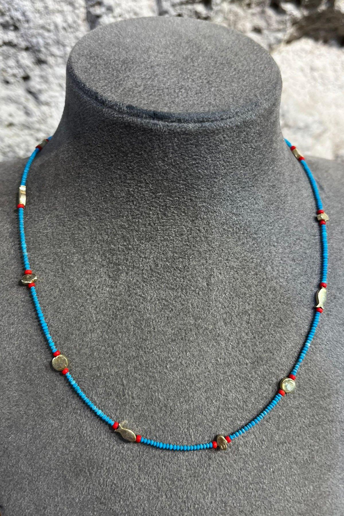 Turkuaz Taşlı Balık Model Gümüş Kolye By-8693