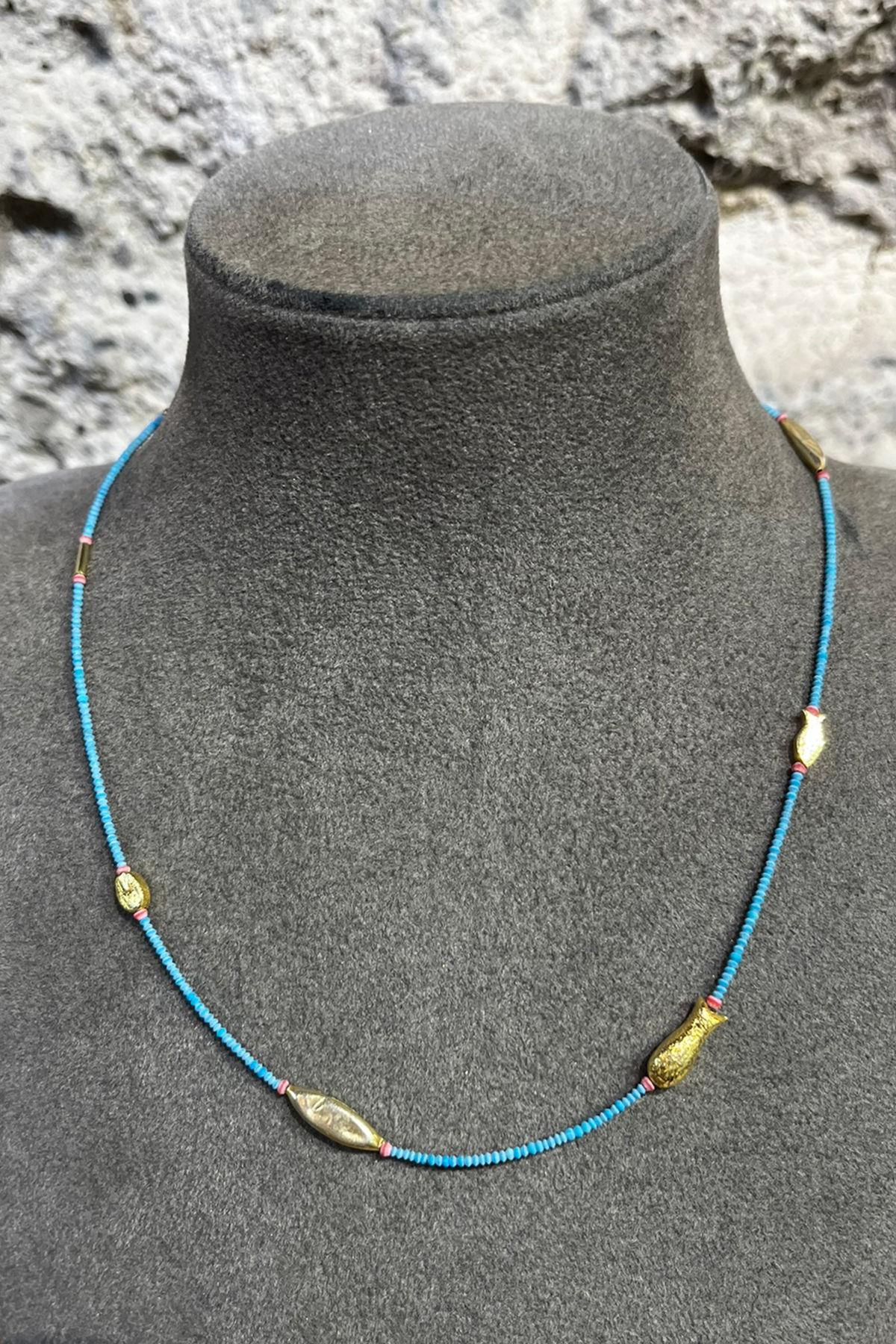 Turkuaz Taşlı Balık Model Gümüş Kolye By-8706