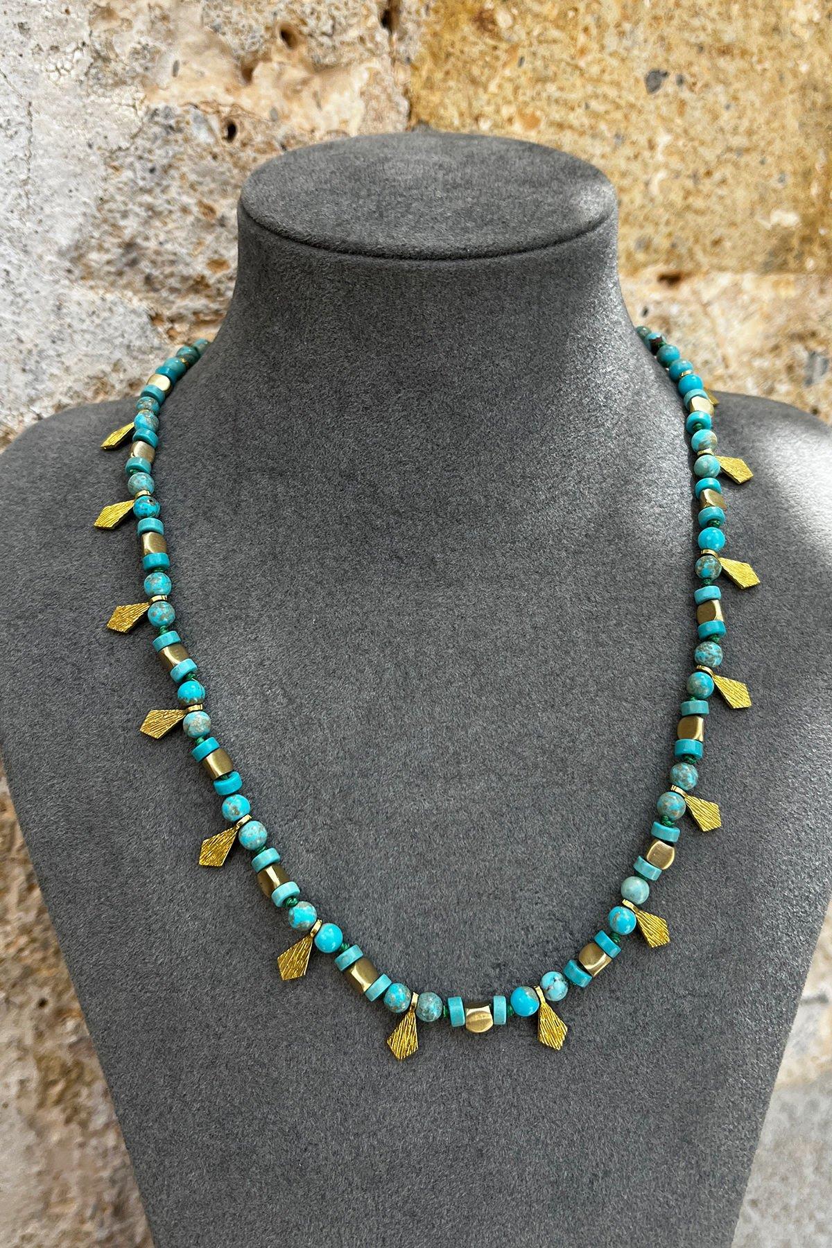 Turkuaz Taşlı Bronz Kolye By-8361