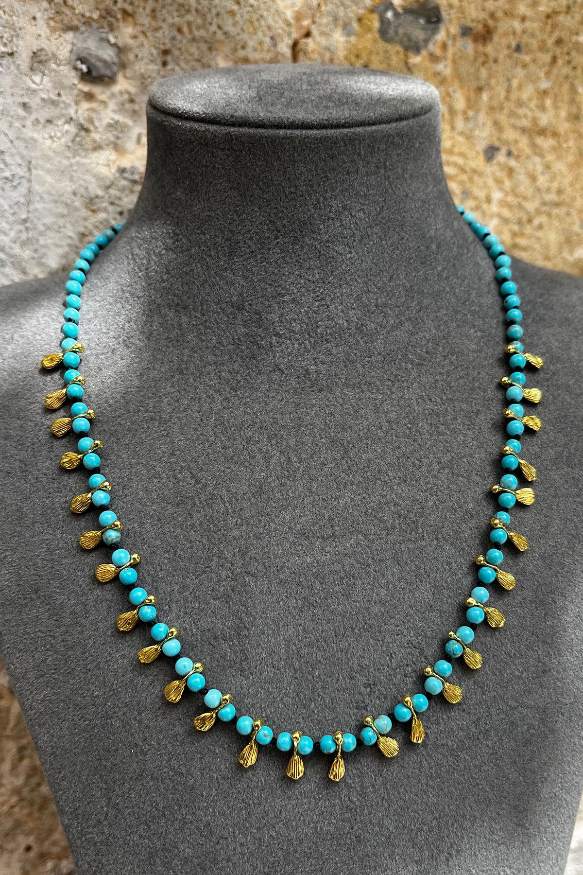 Turkuaz Taşlı Bronz Kolye By-8374