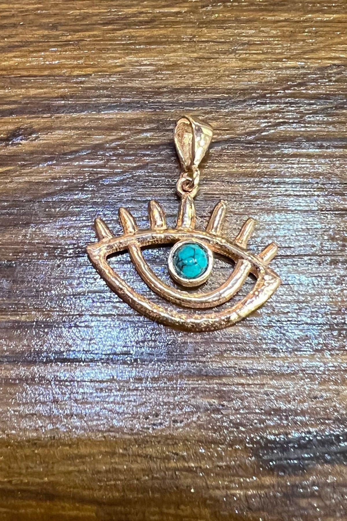 Turkuaz Taşlı Göz Model Gümüş Kolye Ucu By-7091