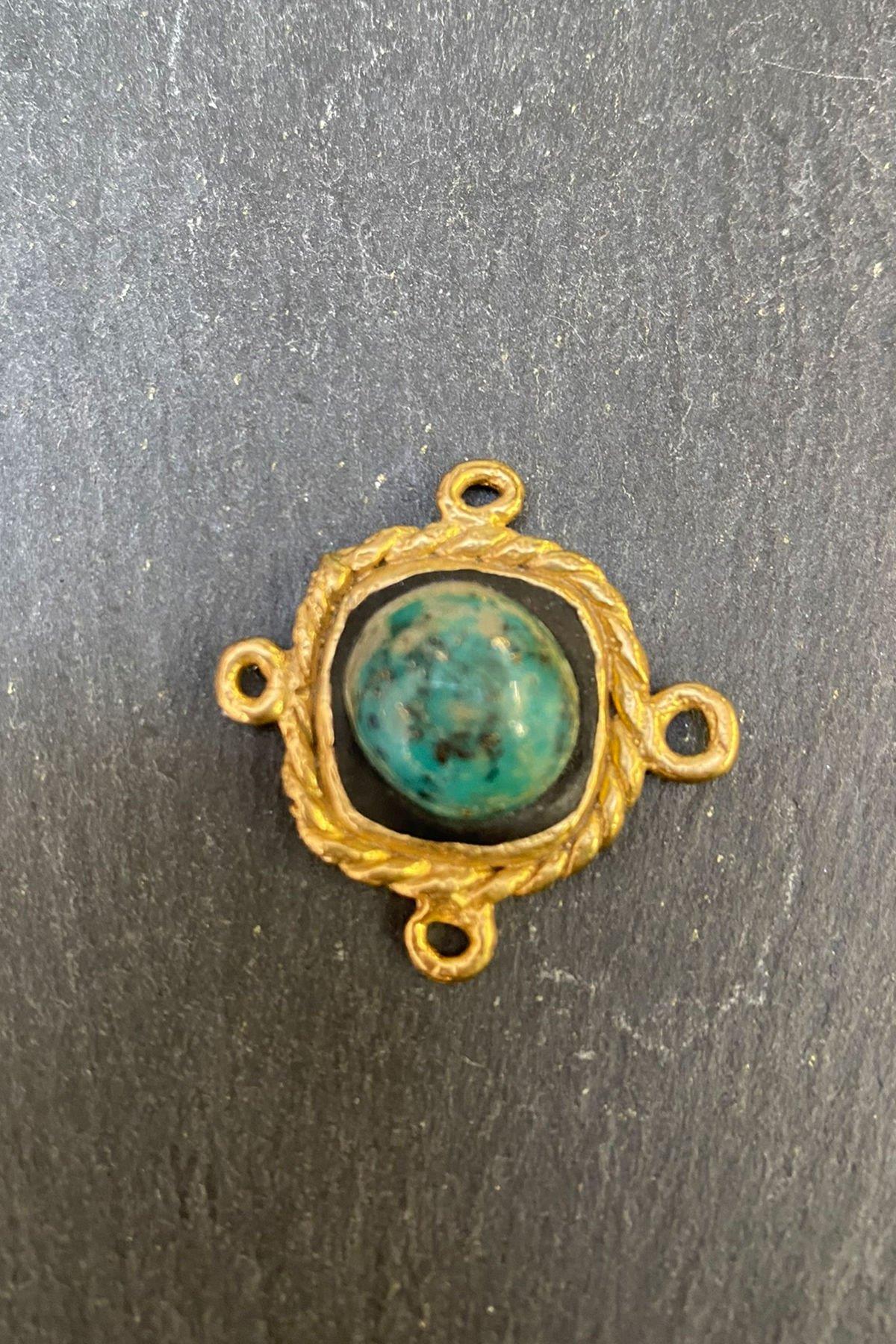 Turkuaz Taşlı Kare Bronz Kolye Ucu By-6210